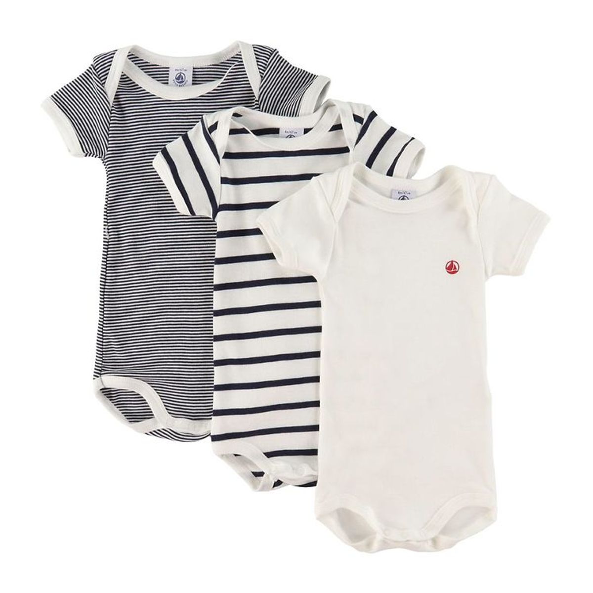 Petit Bateau Bodyer k/æ - 3-pak - Hvid/Navystribet