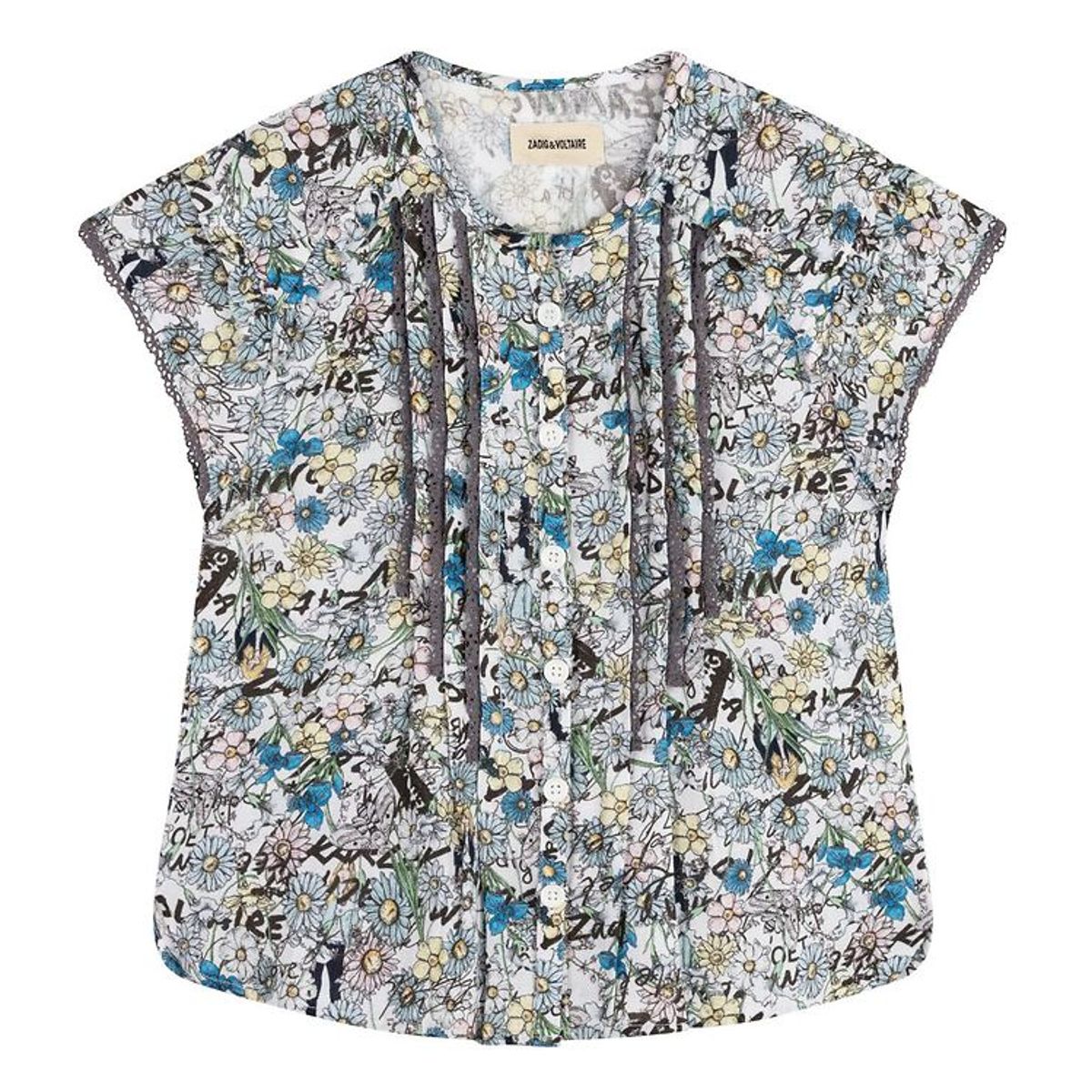 Zadig & Voltaire Top - Happy - Lyseblå m. Blomster