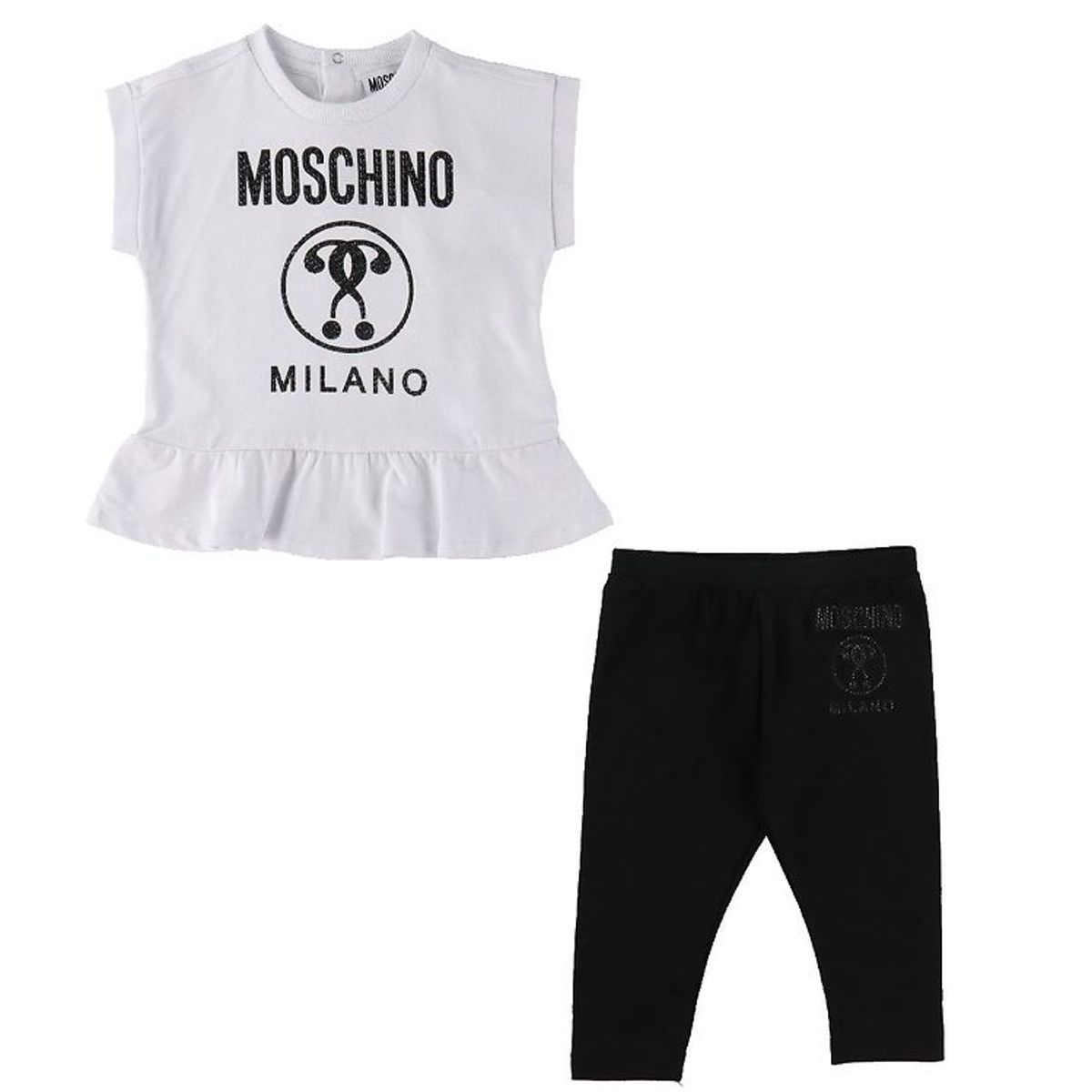 Moschino T-shirt/Leggings - Hvid/Sort m. Sort/Similisten