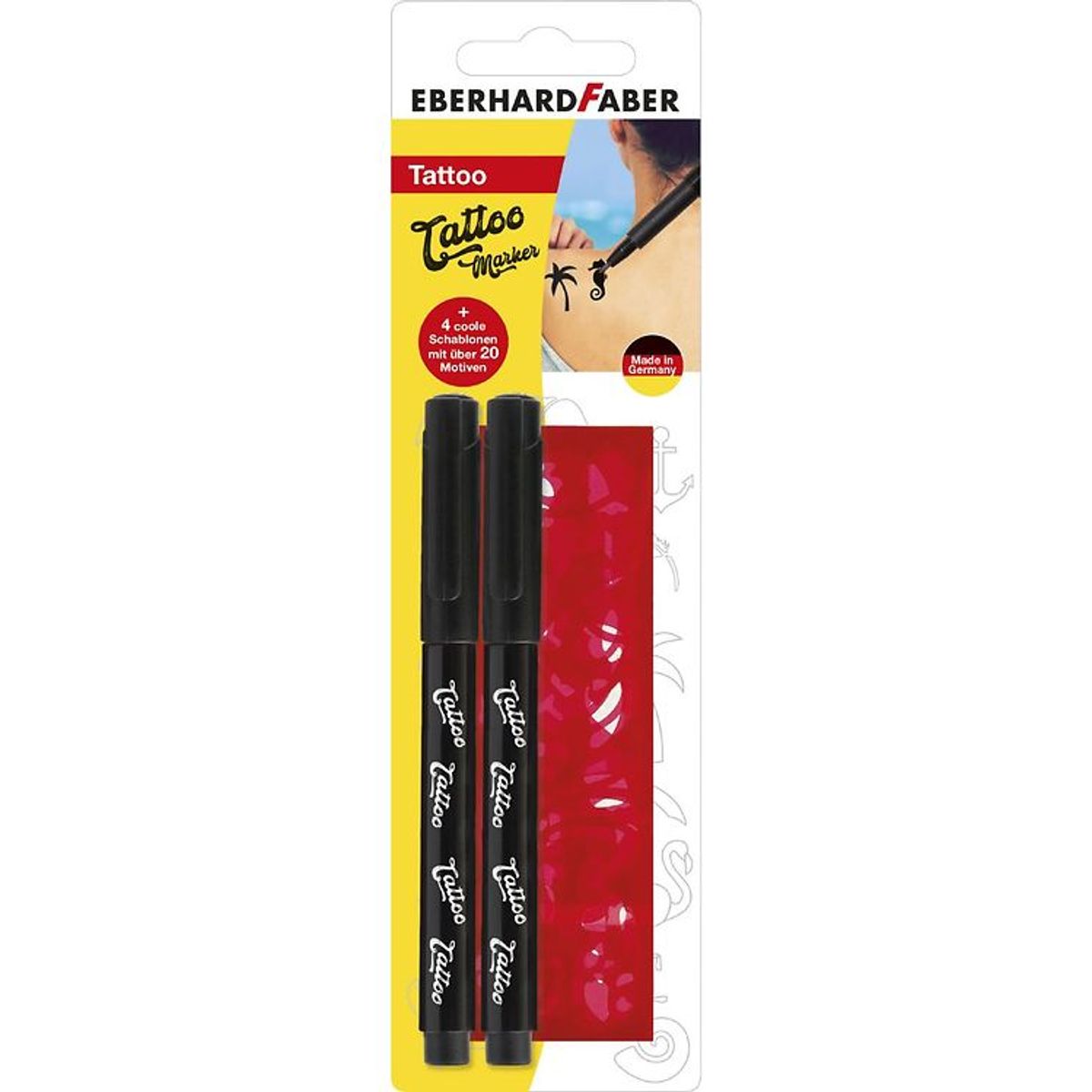 Eberhard Faber Tattoo Tusch m. Skabeloner - 2 stk - Sort