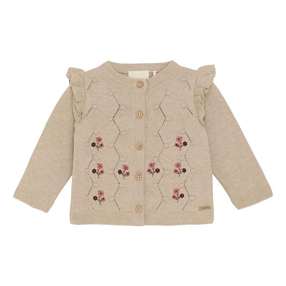 Minymo Cardigan - Strik - Beigemeleret m. Blomster