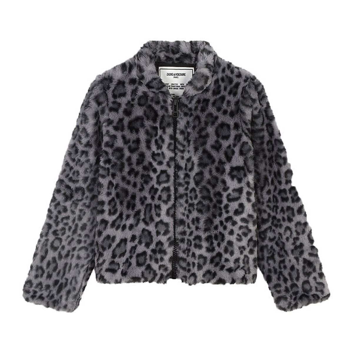 Zadig & Voltaire Jakke - Imiteret Pels - Sort/Grå m. Leopard