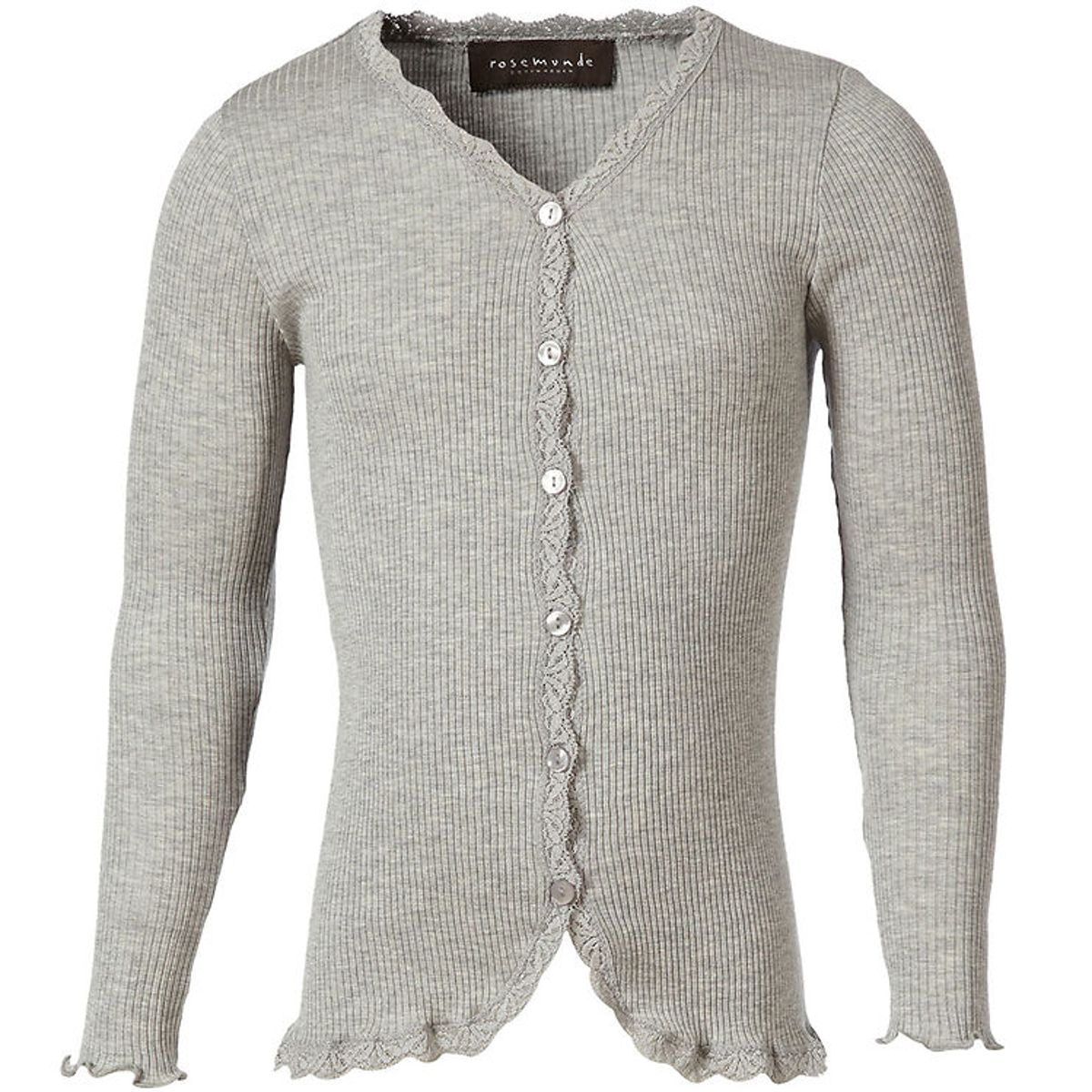 Rosemunde Cardigan - Silke/Bomuld - Rib - Light Grey Melange