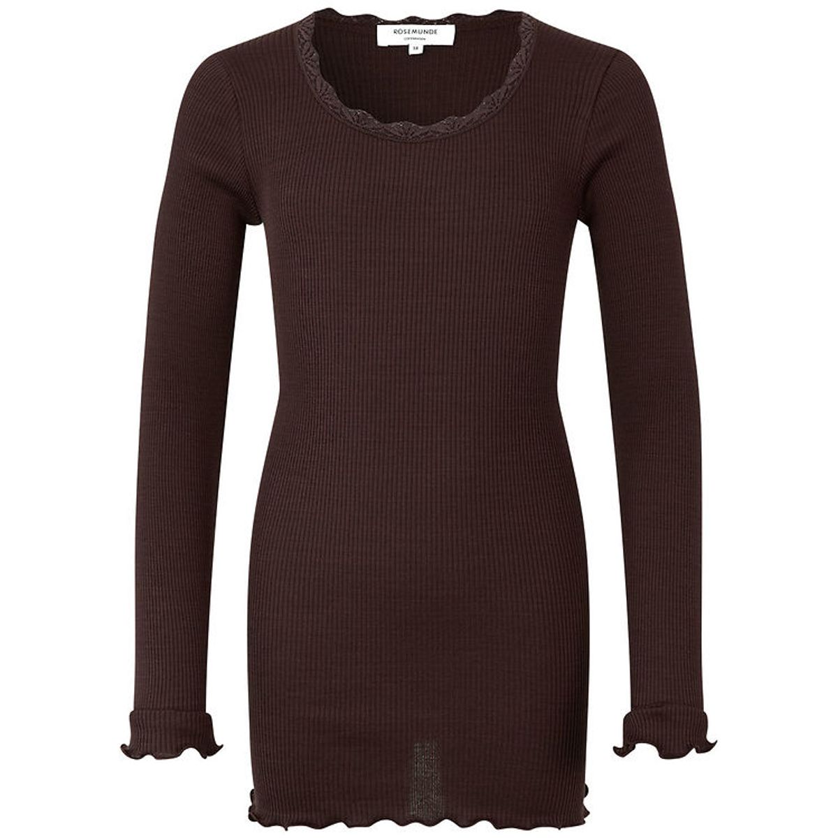 Rosemunde Bluse - Silke/Bomuld - Rib - Dark Espresso m. Blonder