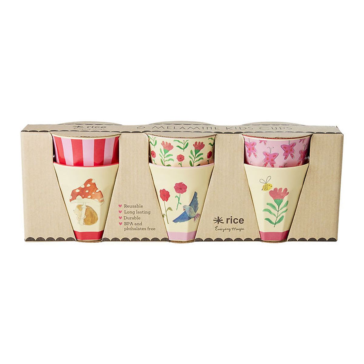 Rice Kopper - Melamin - 6 stk. - 160 ml - Pink/Happy Forest