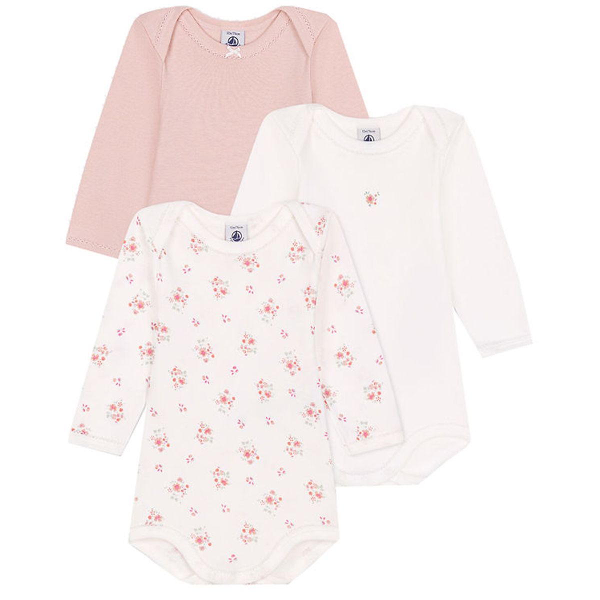 Petit Bateau Body l/æ - 3-pak - Hvid/Rosa