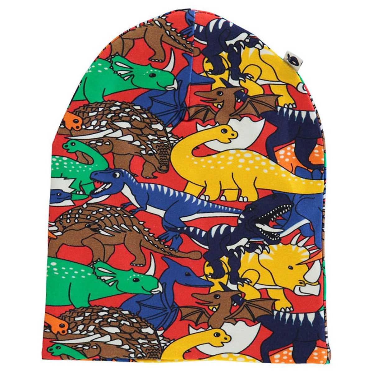 Småfolk Hue - Vendbar Beanie m. Æbler Og Dinosaurer - Apple Red