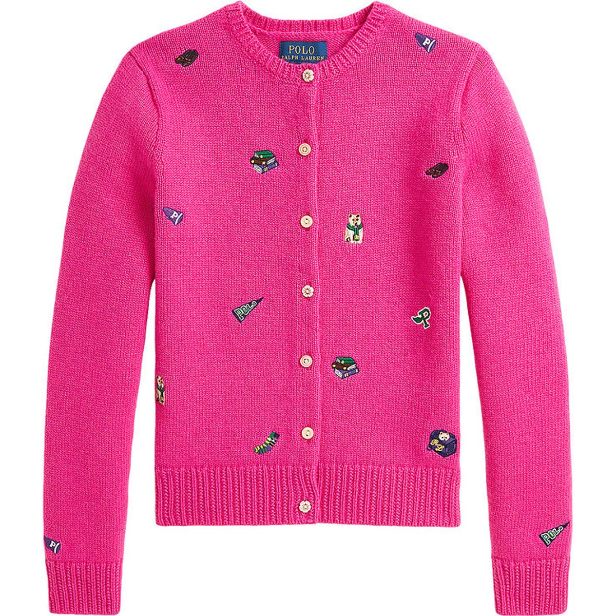 Polo Ralph Lauren Cardigan - Uld - Colge Pink m. Broderier