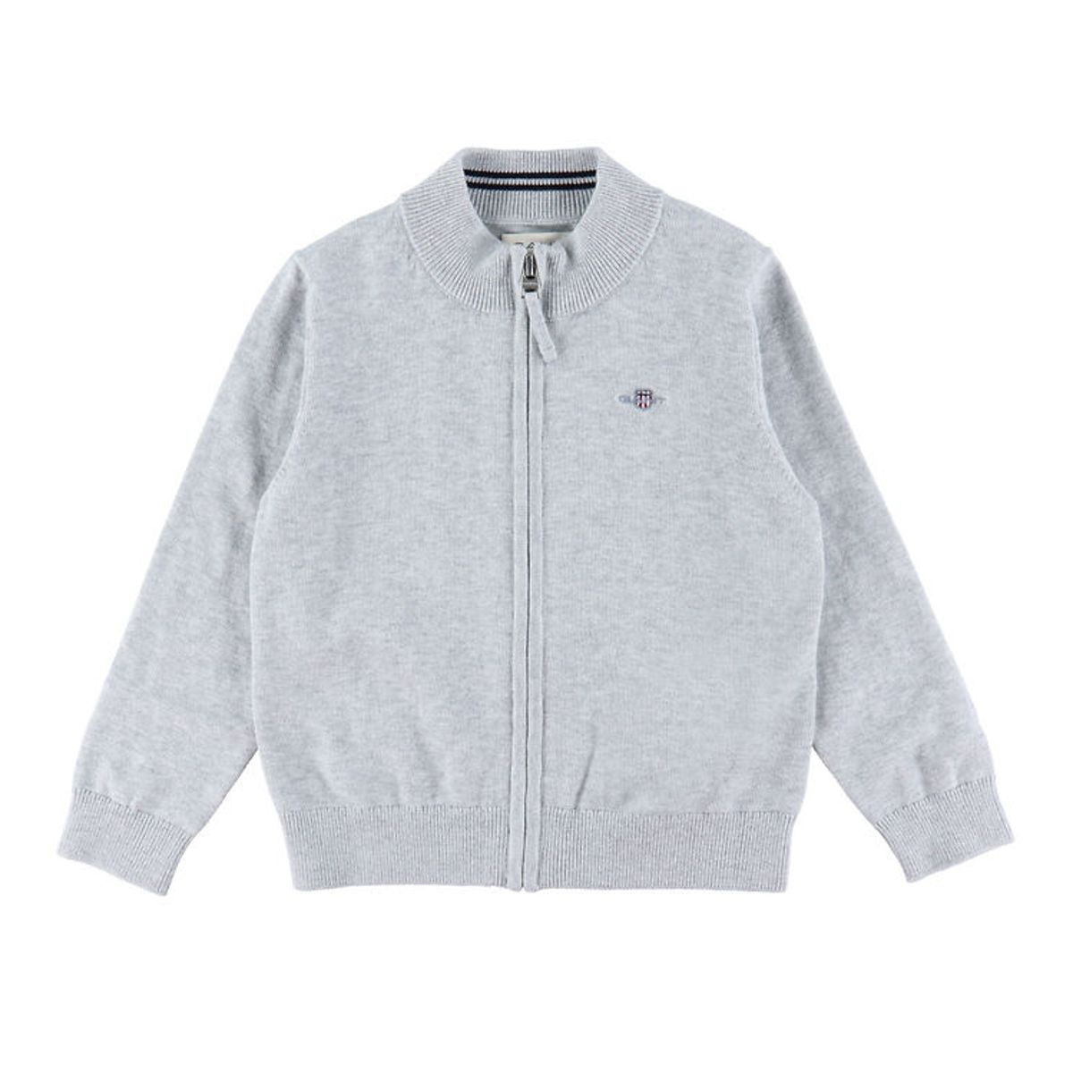 GANT Cardigan - Shield Cotton Zip - Strik - Light Grey Melange