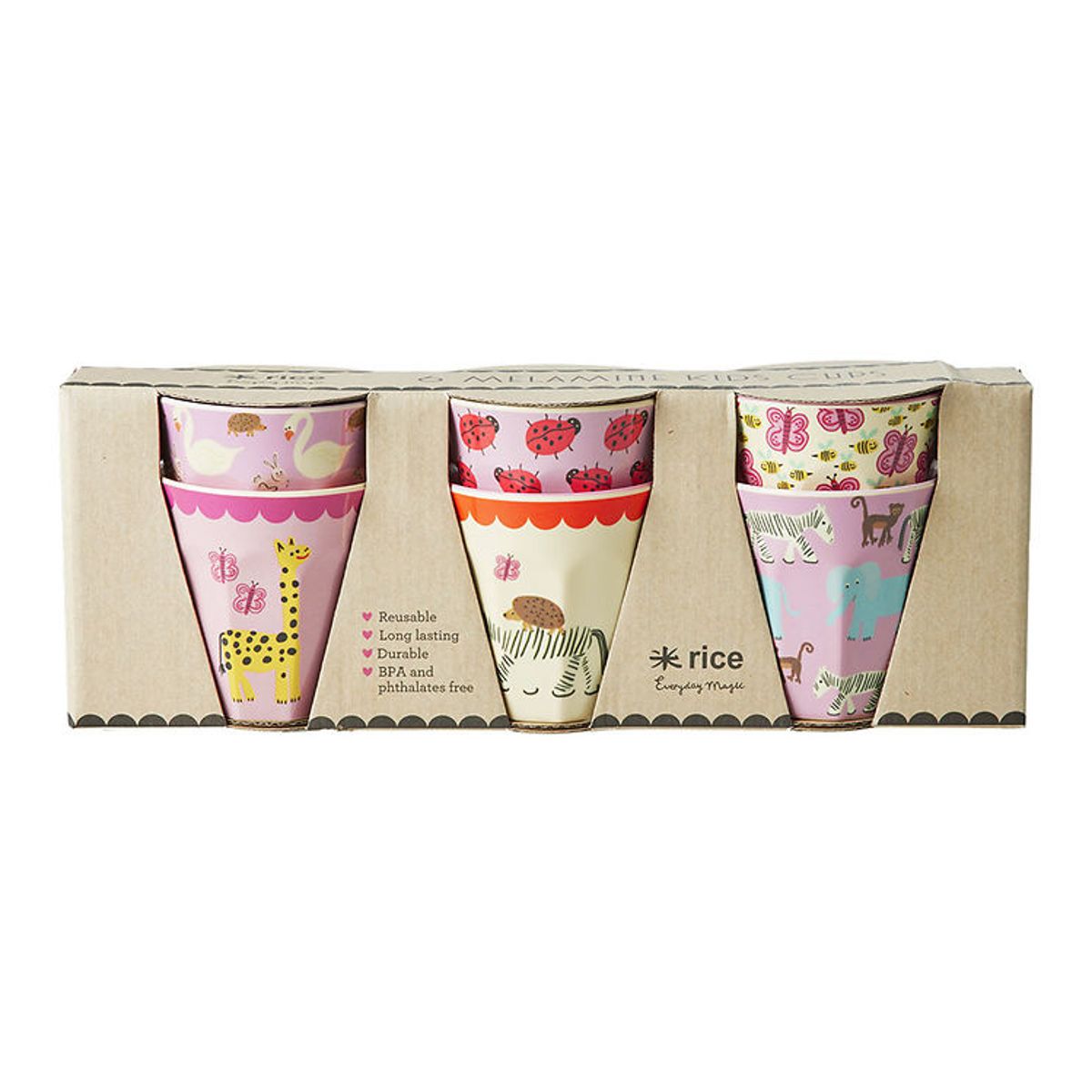 Rice Kopper - Melamin - 6 stk. - 160 ml - Multi/Wildlife Prints