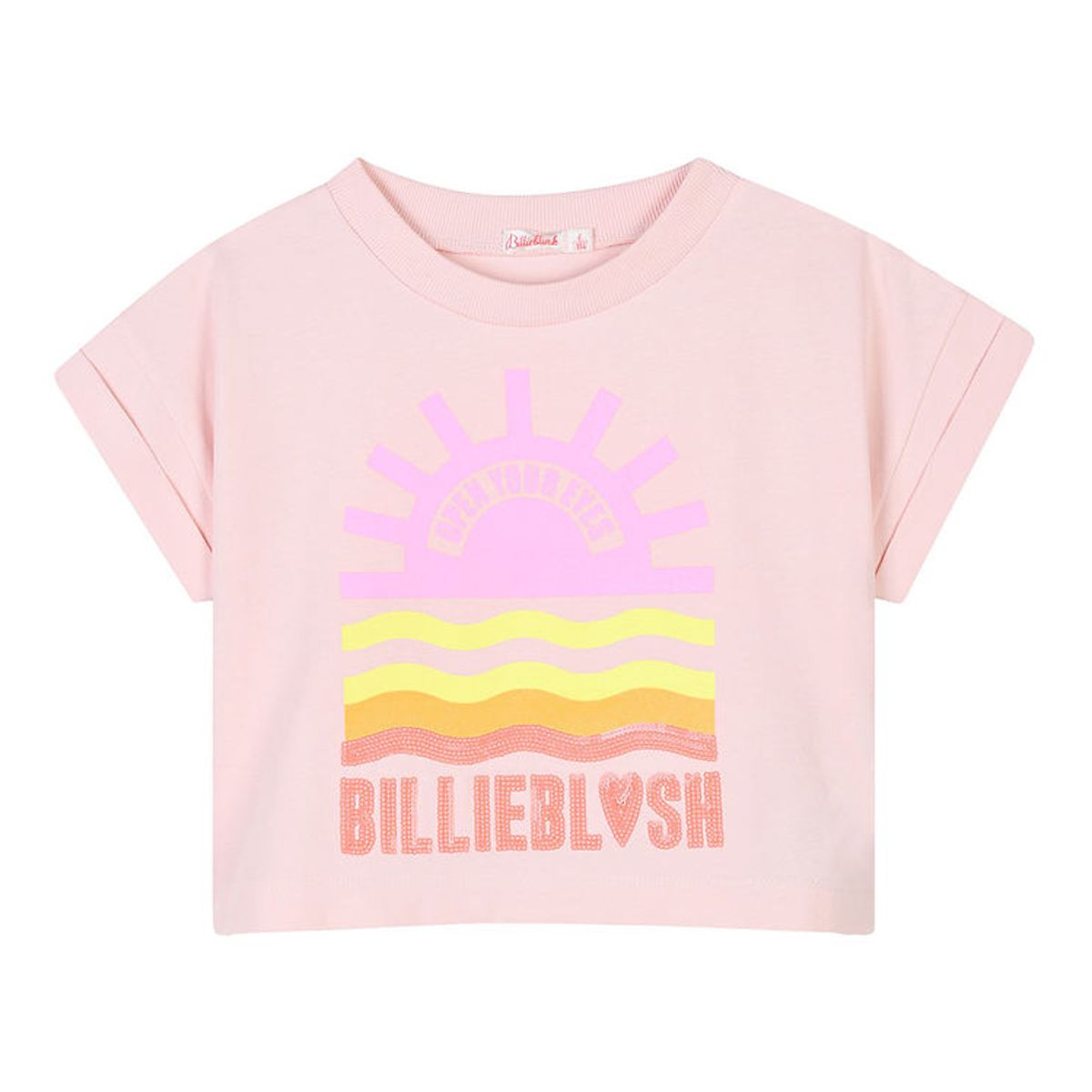 Billieblush T-shirt - Cropped - Rosa m. Print/Pailletter