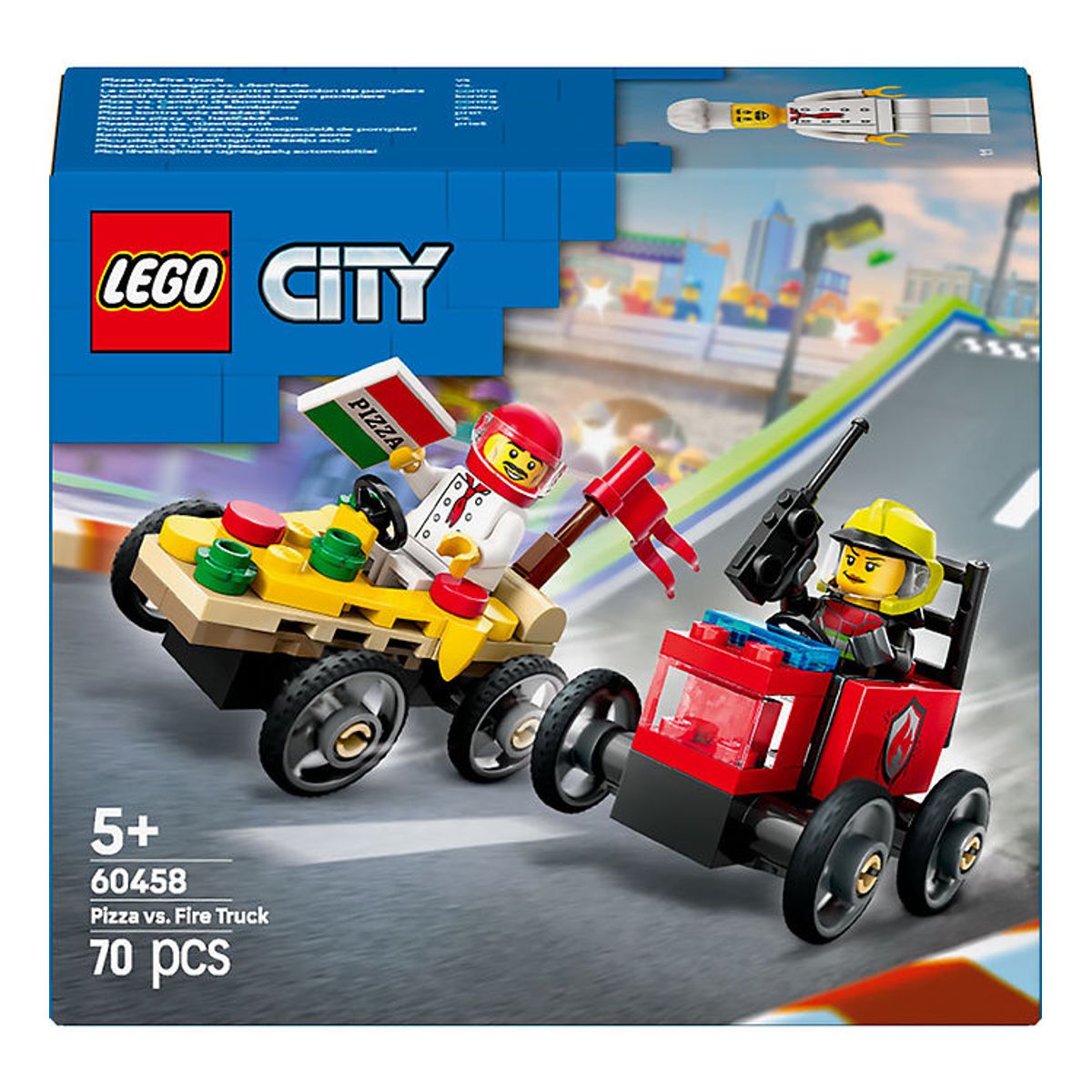 LEGO ® City - Racerbilpakke: Pizzabil mod Brandbil 60458 - 70 Del