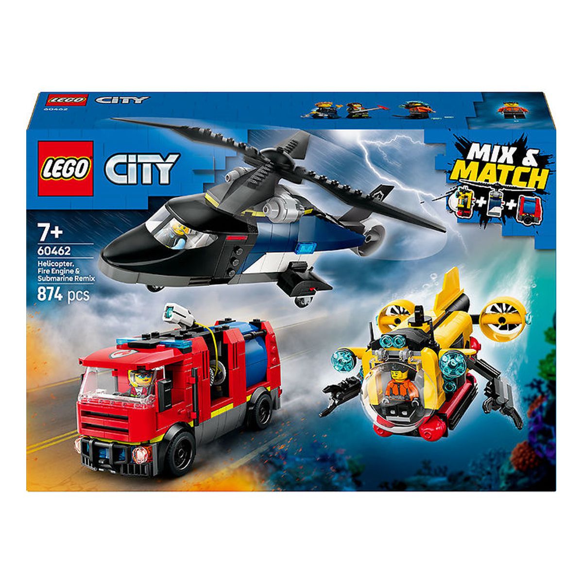 LEGO ® City - Remix - Helikopter, Brandbil Og Ubåd 60462 - 874 De