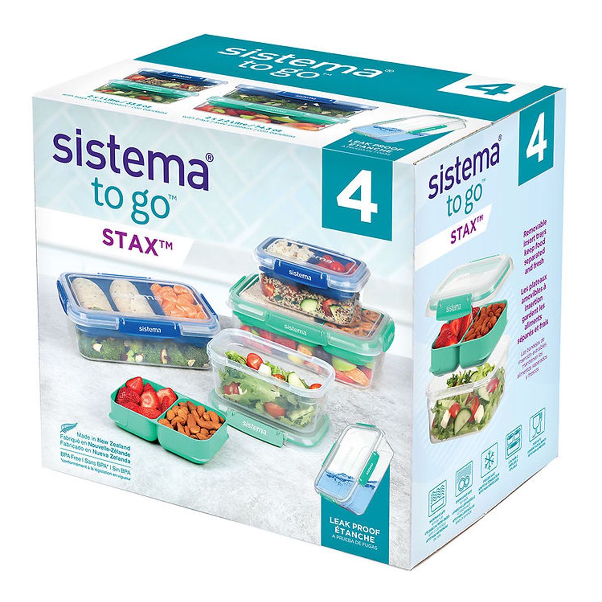 Sistema Madkasser - 4-pak - Stax To Go - Blå/Turkis