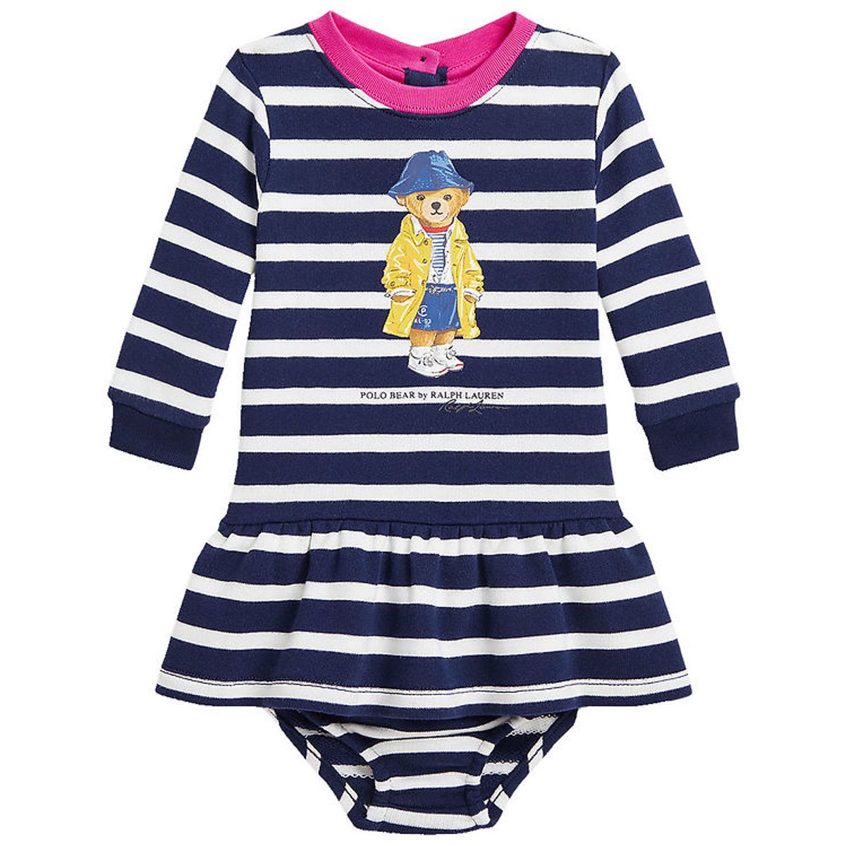 Polo Ralph Lauren Kjole m. Bloomers - Navy/Hvid/Pink m. Bamse