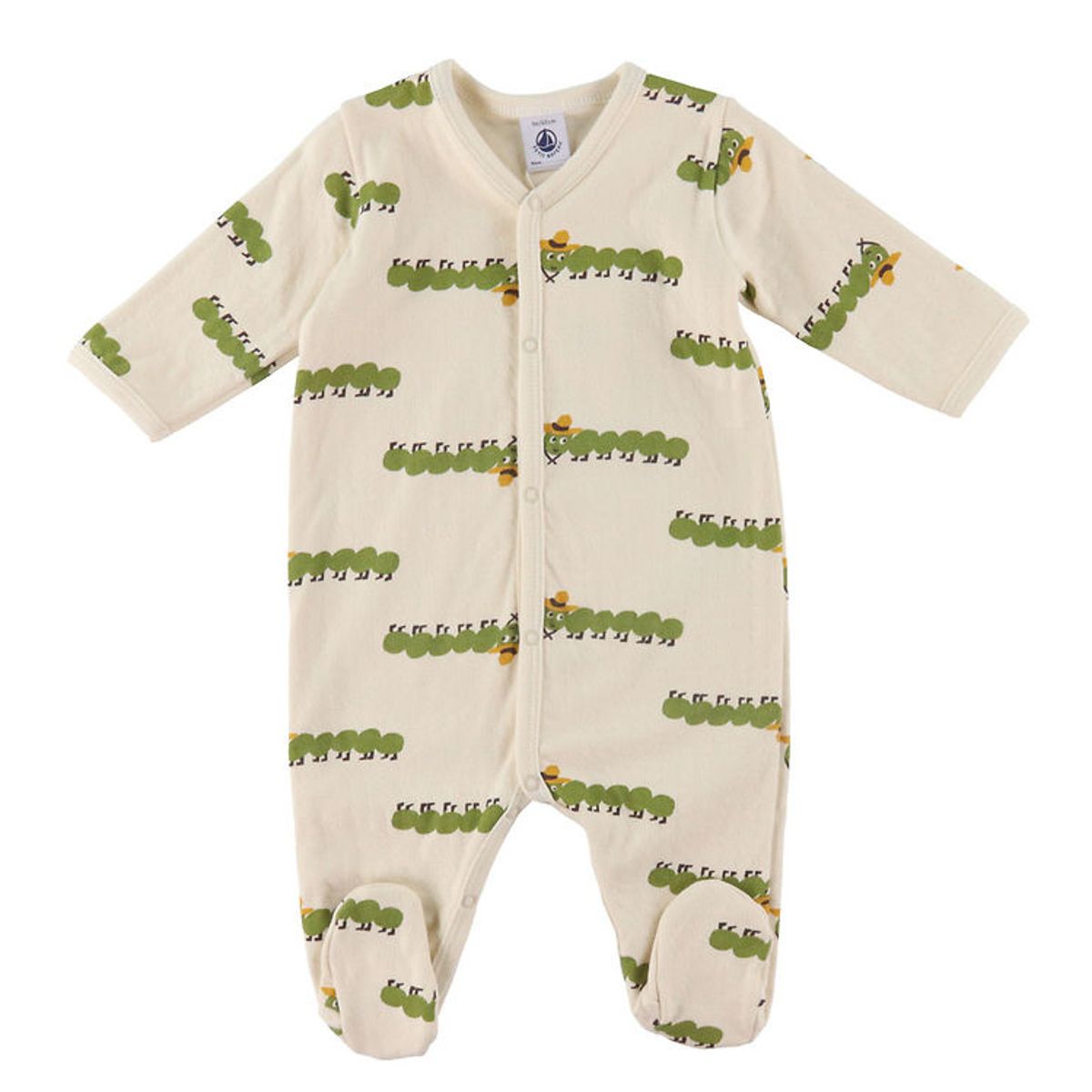 Petit Bateau Heldragt m. Fødder - Creme m. Print