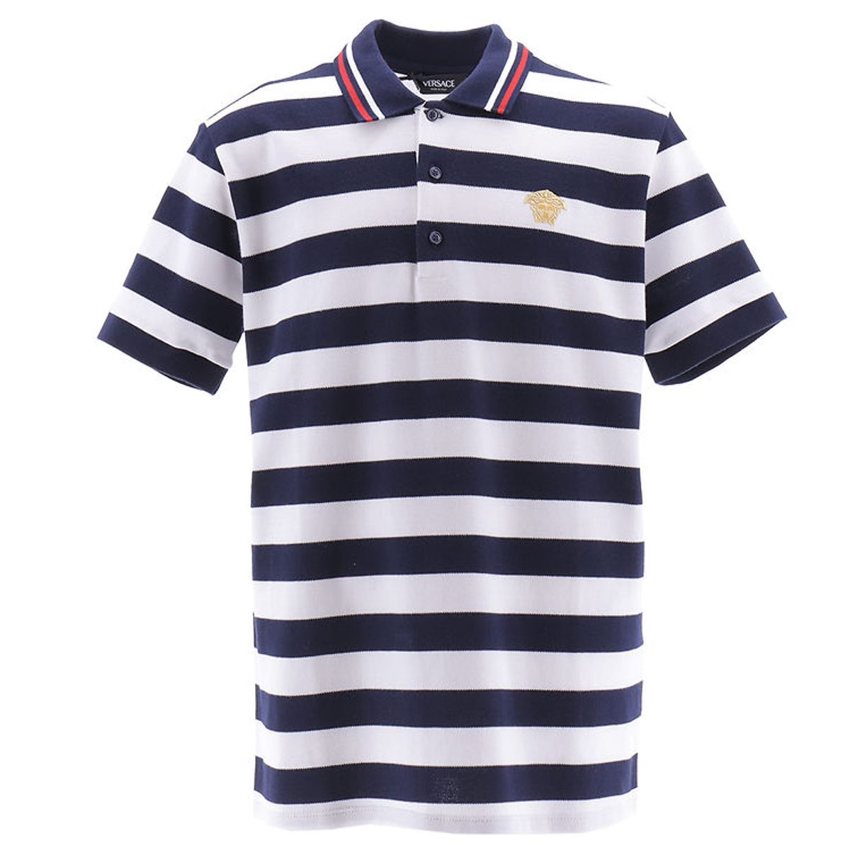 Versace Polo - Navy/Hvidstribet m. Tekst