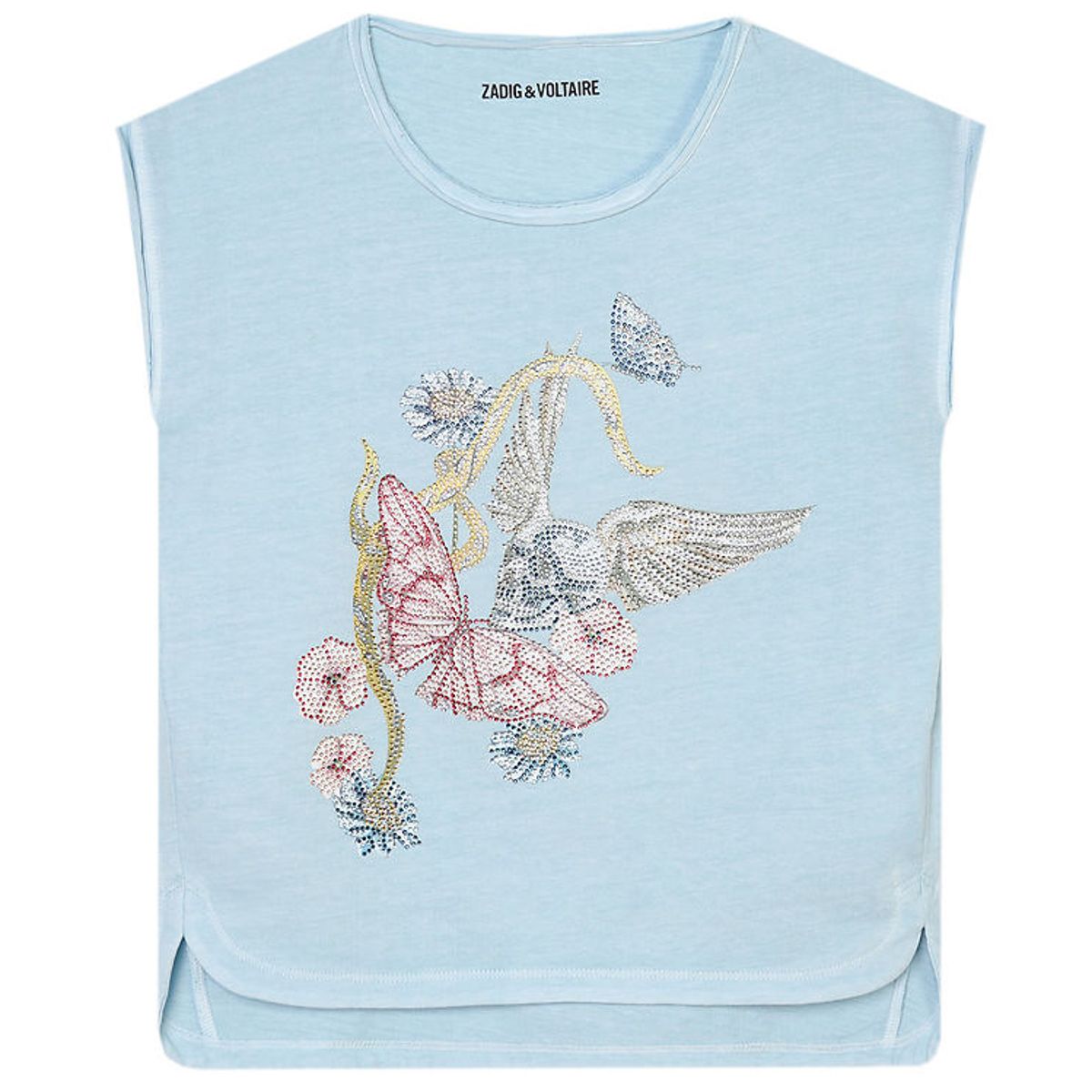 Zadig & Voltaire T-shirt - Angel - Lyseblå m. Blomster/Similist