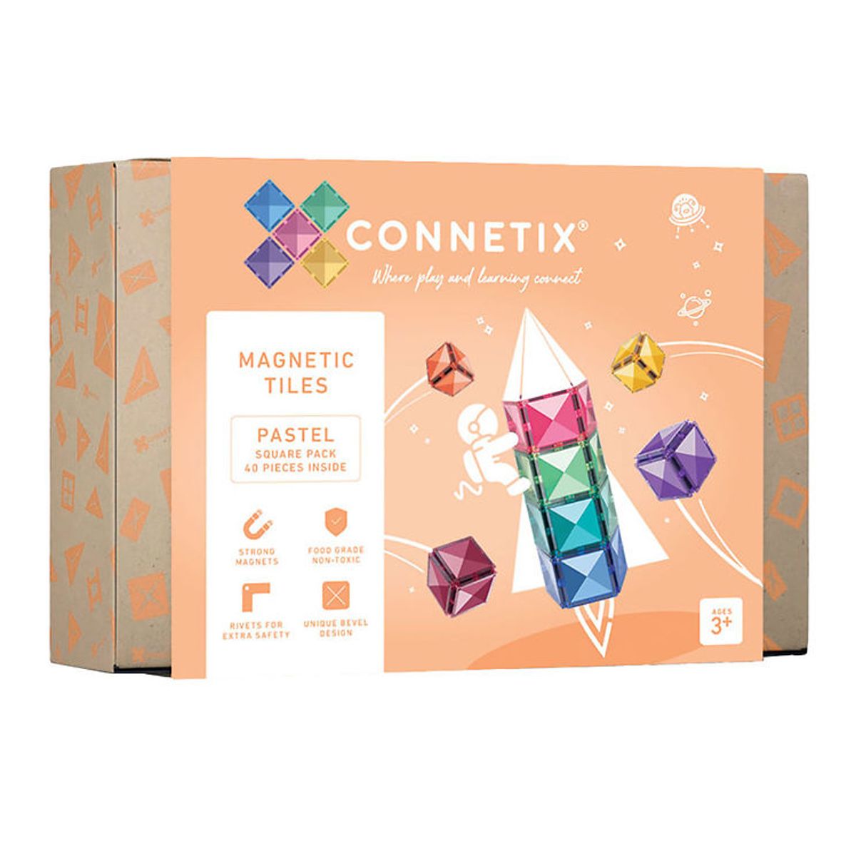 Connetix Magnetsæt - 40 dele - Pastel Square Expansion Pack