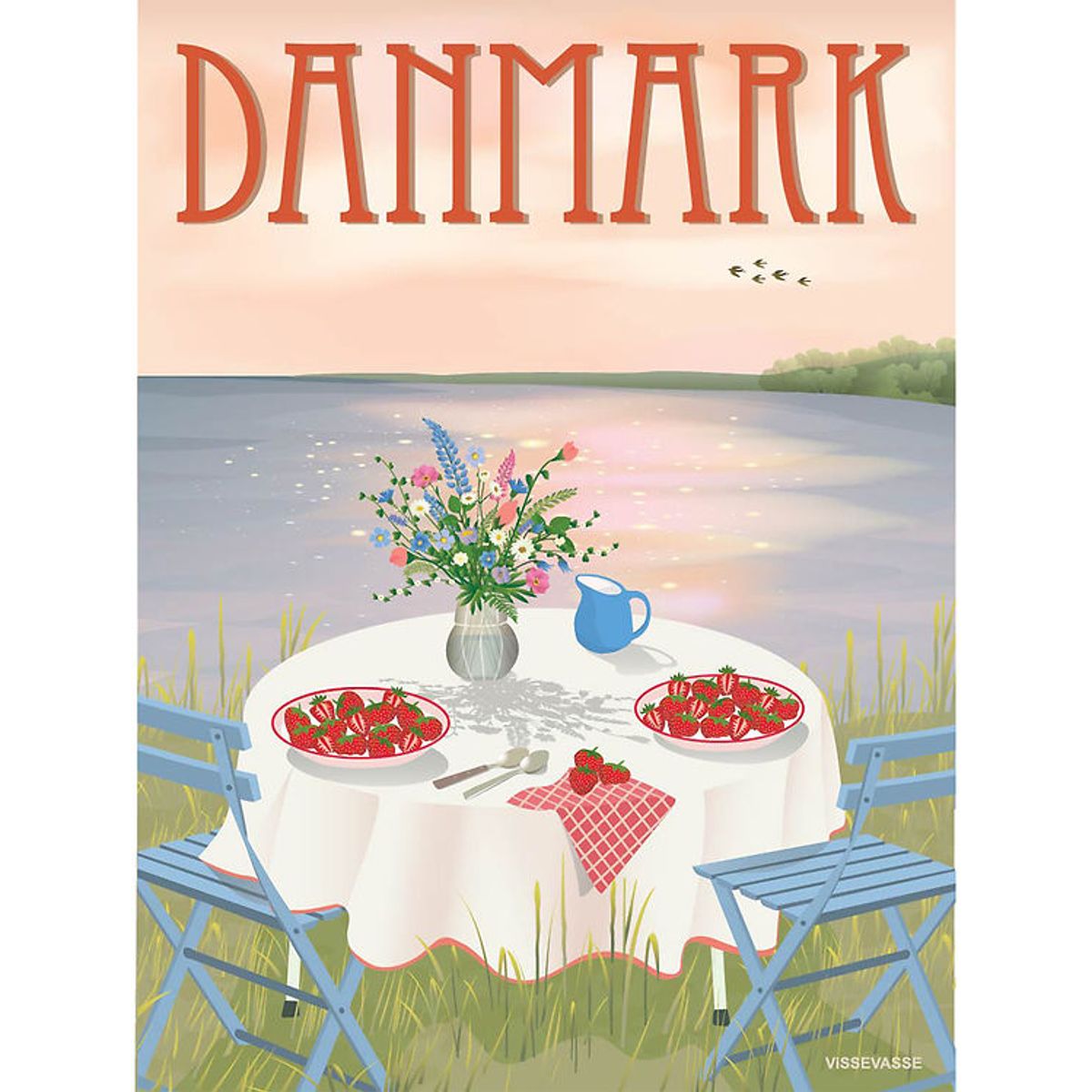 Vissevasse Plakat - 50x70 cm - Danmark - Jordbær