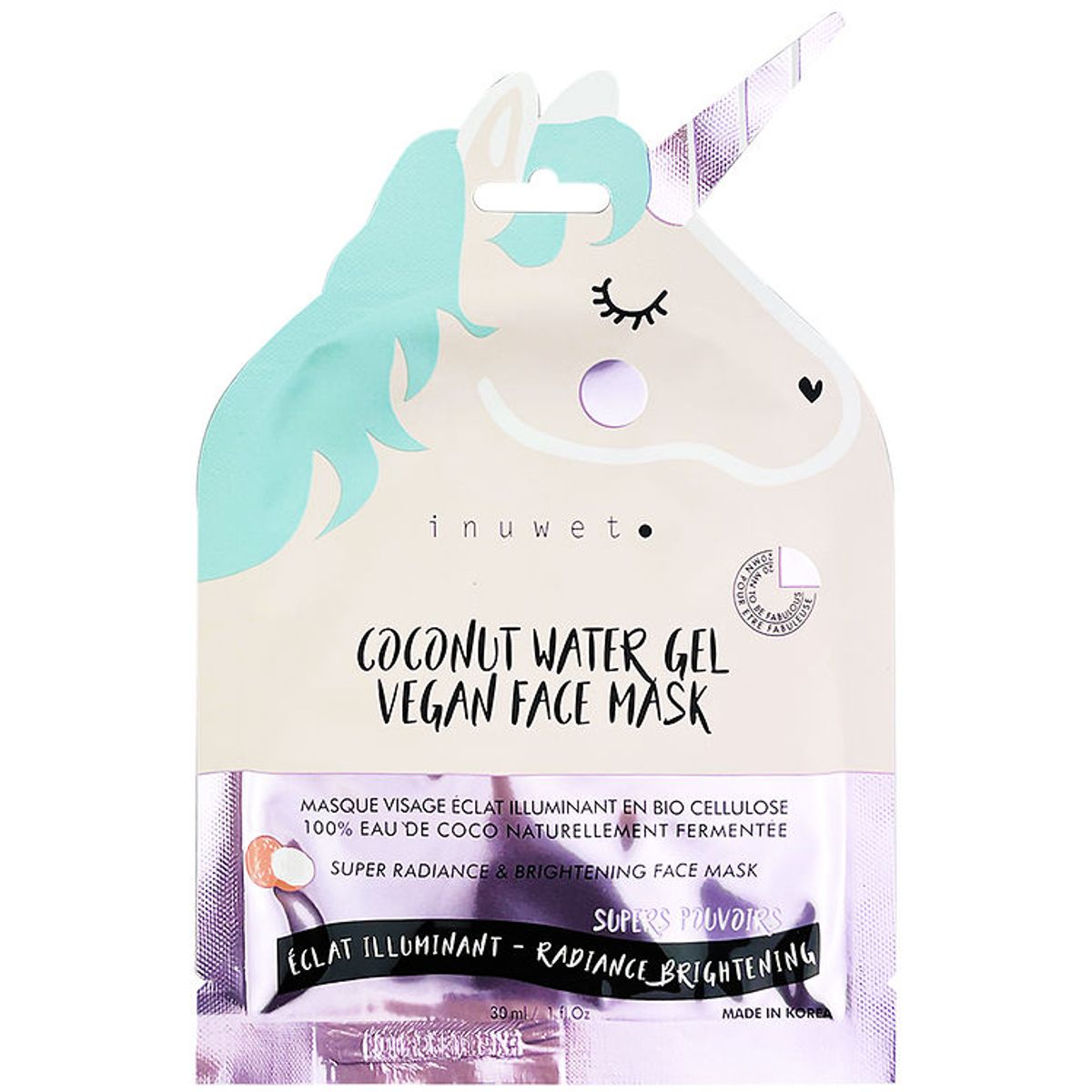 Inuwet Ansigtsmaske - Unicorn - Bio Cellulose - Coconut - Lilla