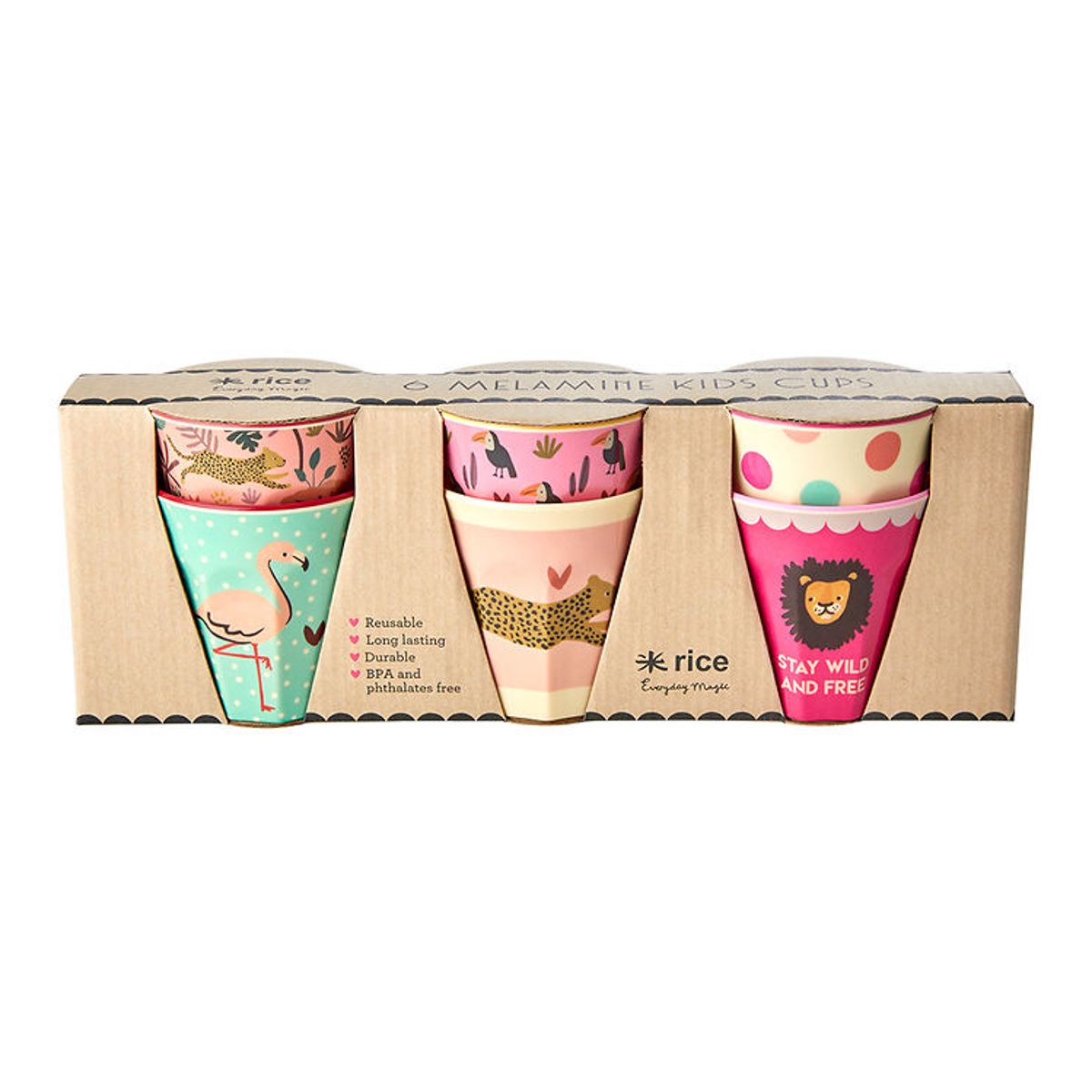 Rice Kopper - Melamin - 6 stk. - 160 ml - Pink/Jungle Print