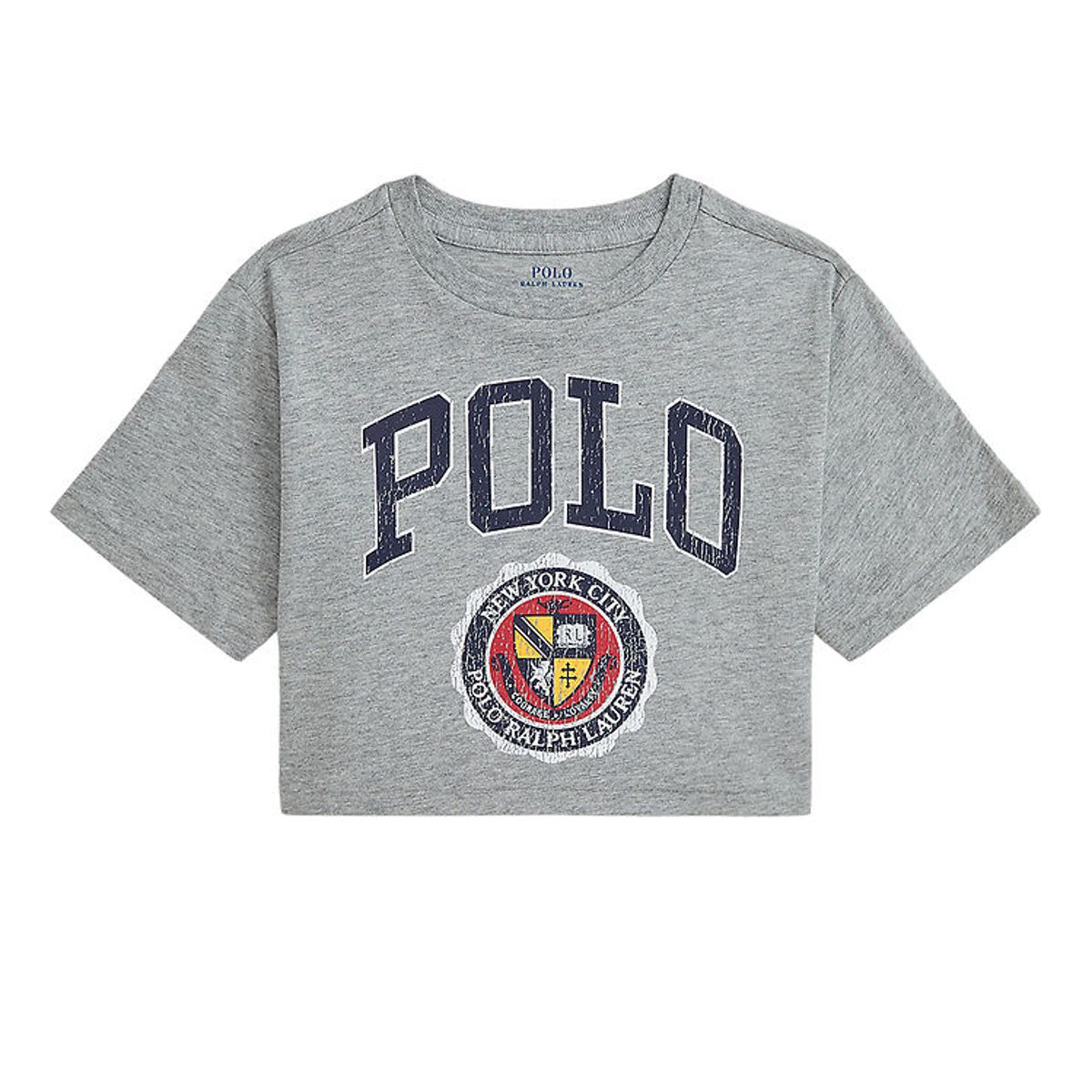 Polo Ralph Lauren T-shirt - Cropped - Gråmeleret m. Print