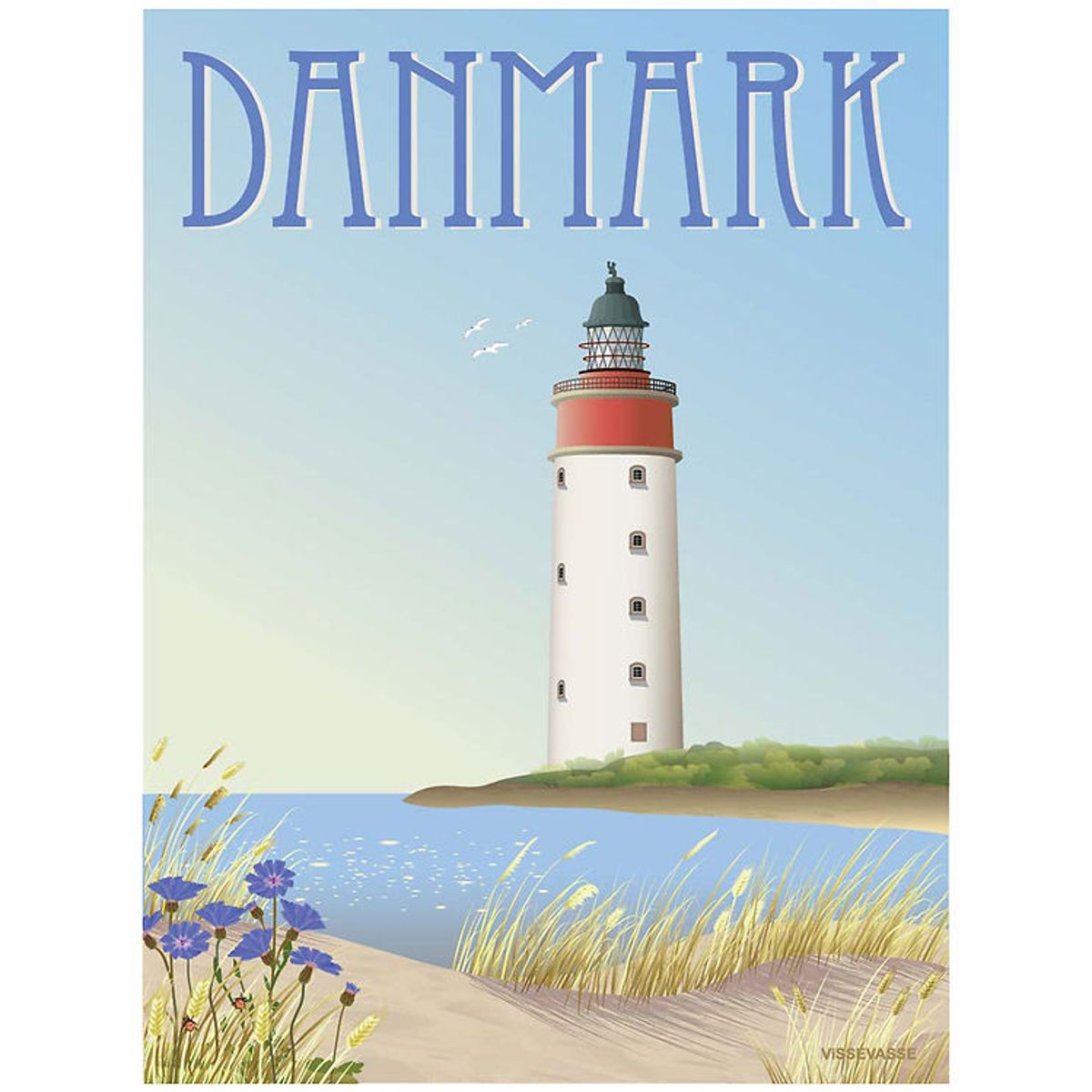 Vissevasse Plakat - 30x40 cm - Danmark - Hvidt Fyrtårn