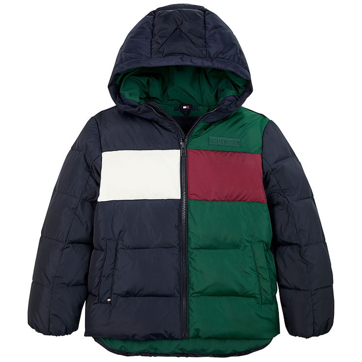 Tommy Hilfiger Dynejakke - Colorblock - Ornamental Green/Rouge/B