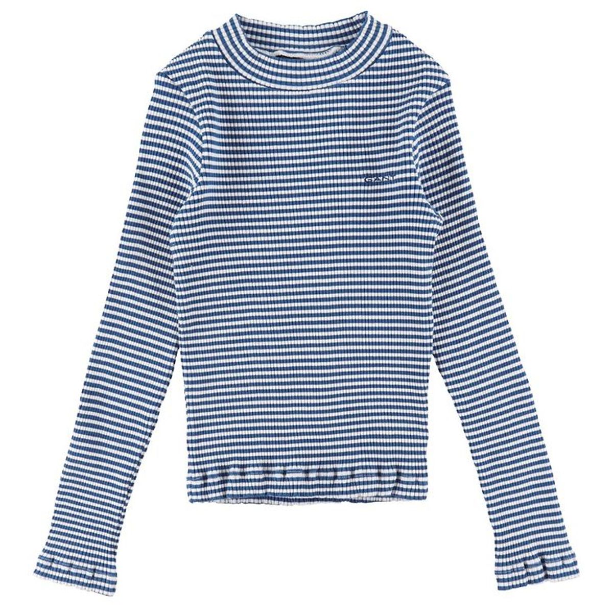 GANT Bluse - D2 Striped Rib Polo - Blå/Hvid