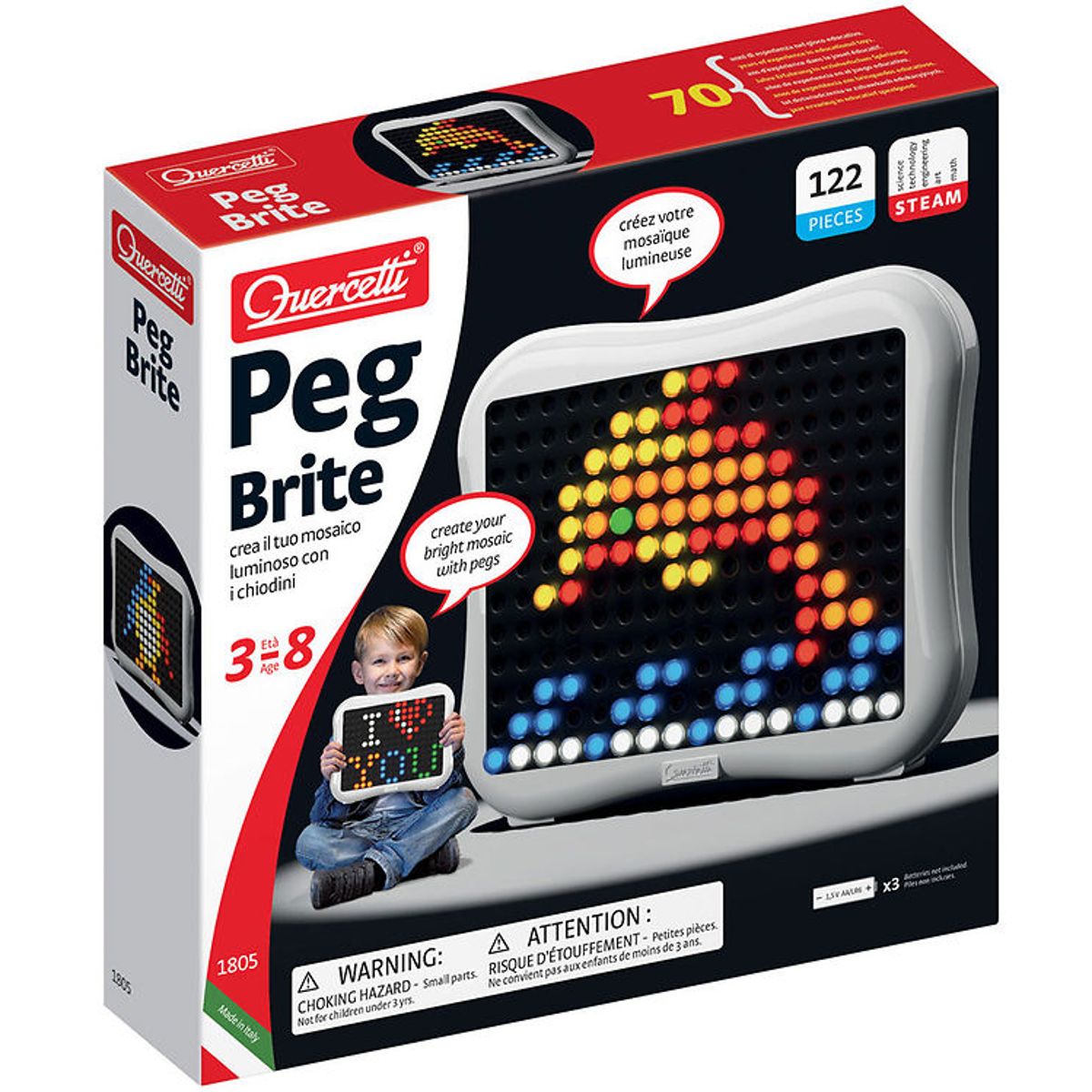 Quercetti Stiftmosaik m. LED-lys - Peg Brite - 122 Dele - 1805