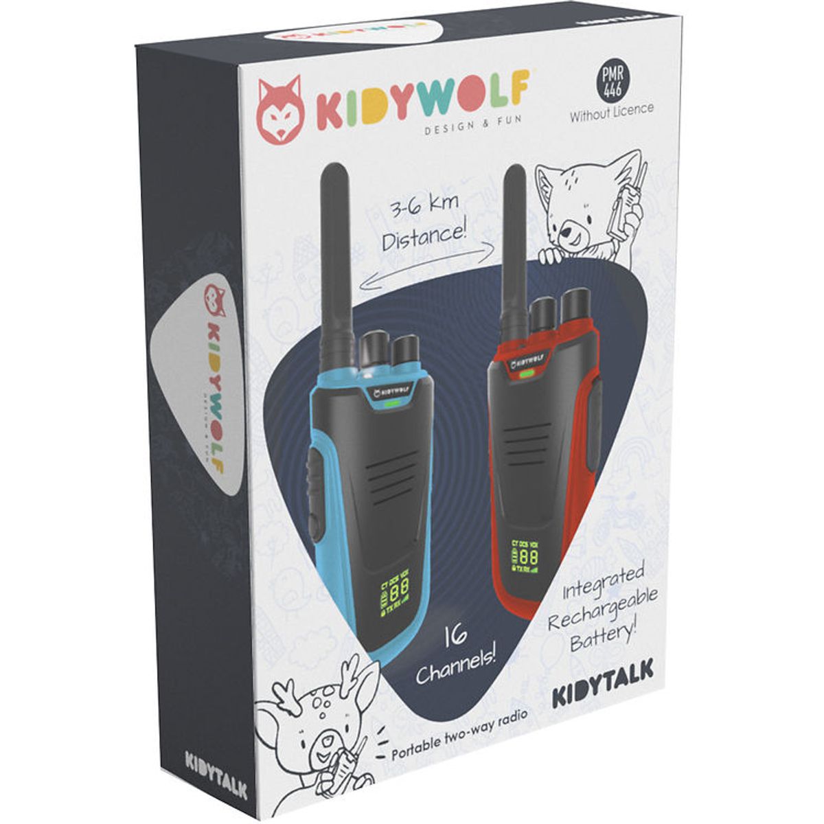 Kidywolf Walkie Talkie - 2 stk. - Kidytalk - Blå/Rød