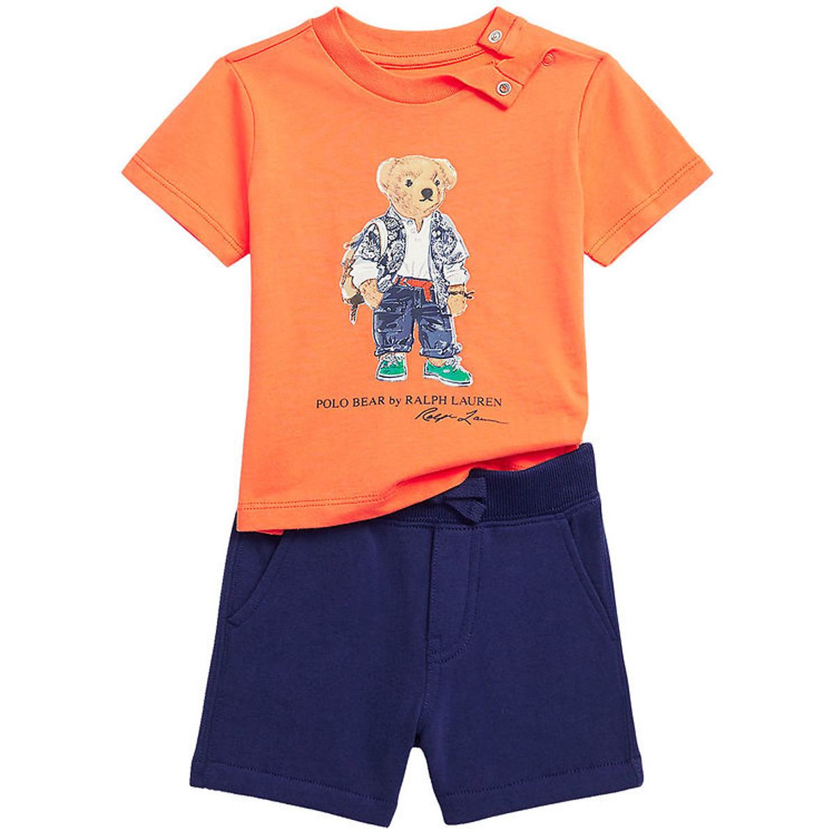 Polo Ralph Lauren T-shirt/Sweatshorts - Orange/Navy m. Bamse