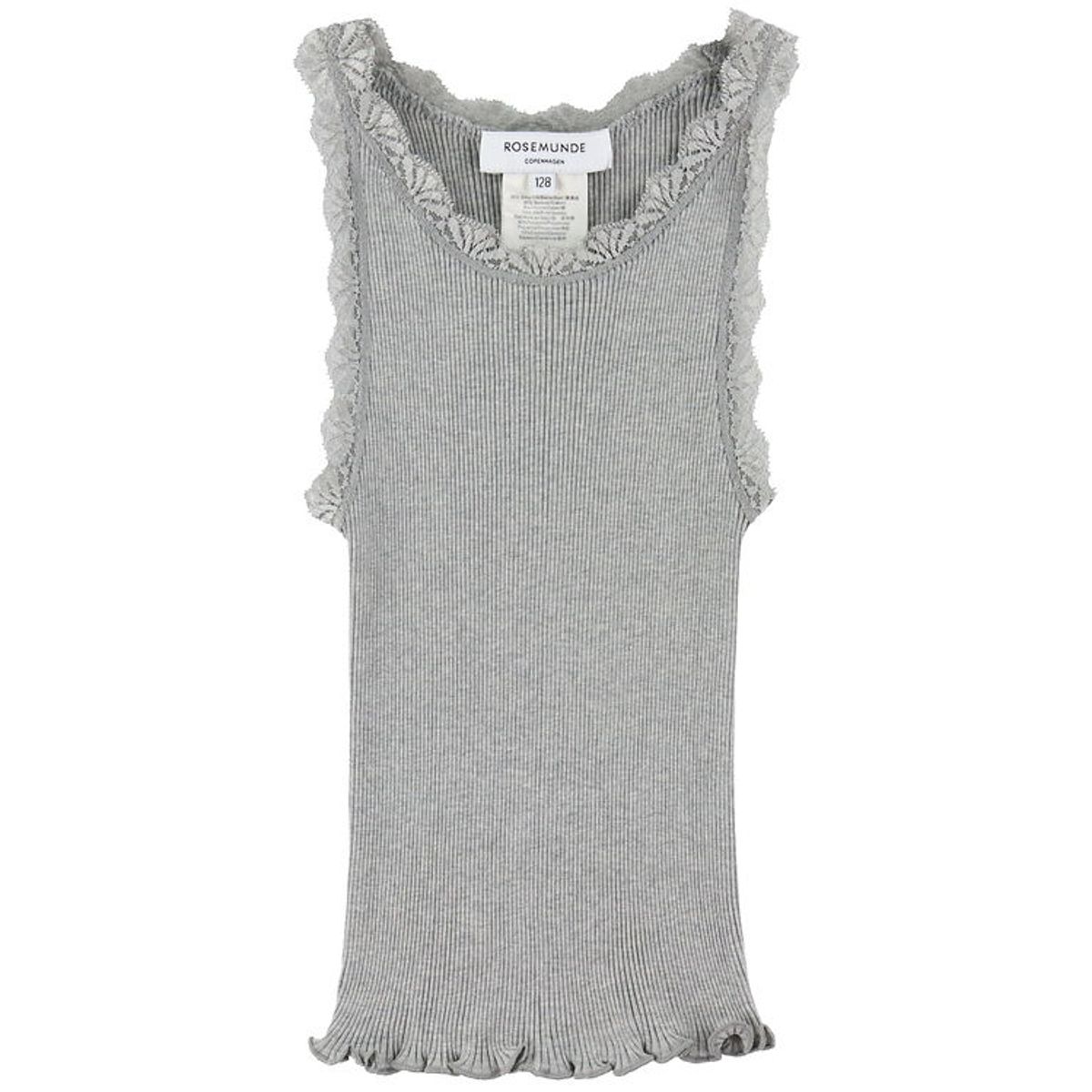 Rosemunde Top - Silke/Bomuld - Rib - Light Grey Melange m. Blond