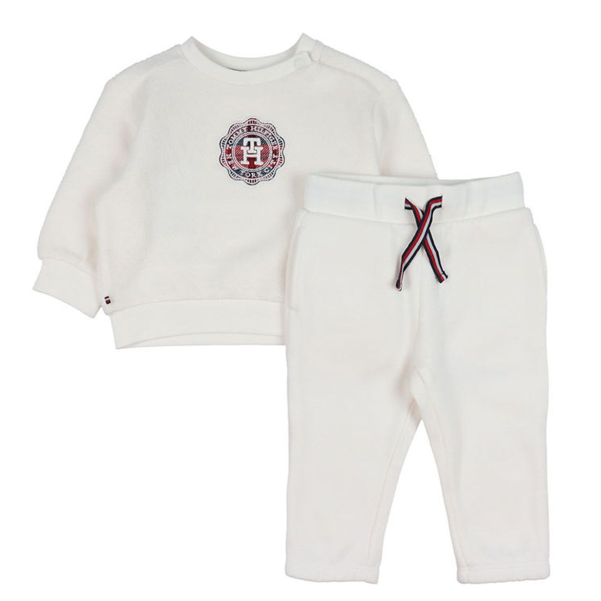 Tommy Hilfiger Fleecesæt - Baby Check Stamp - Ancient White