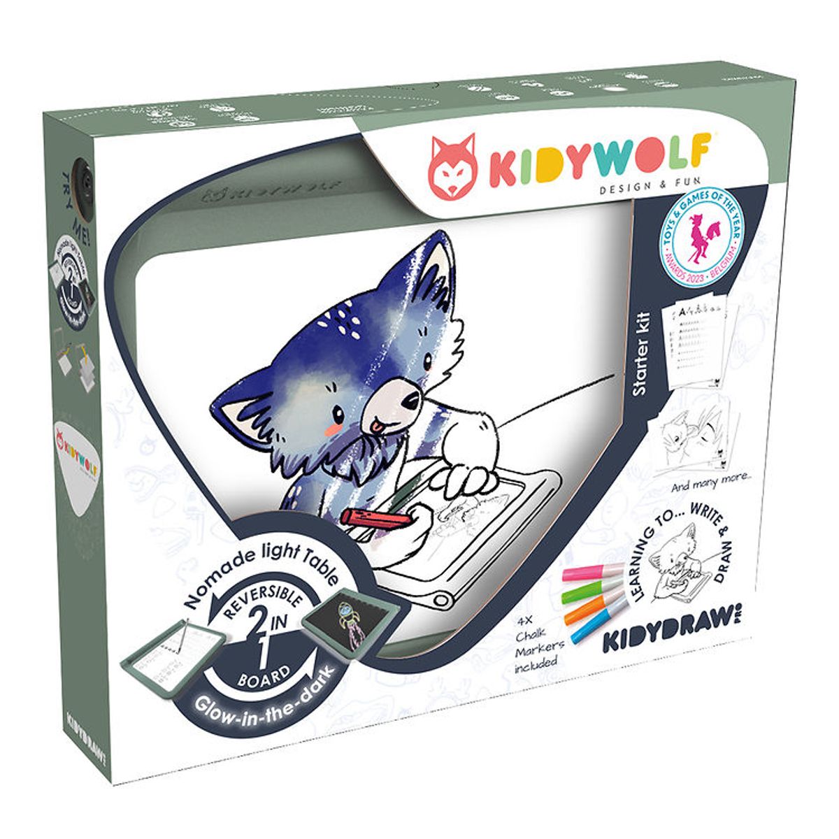 Kidywolf Tegnetavle m. Lys - KidyDraw-Pro - 2-i-1