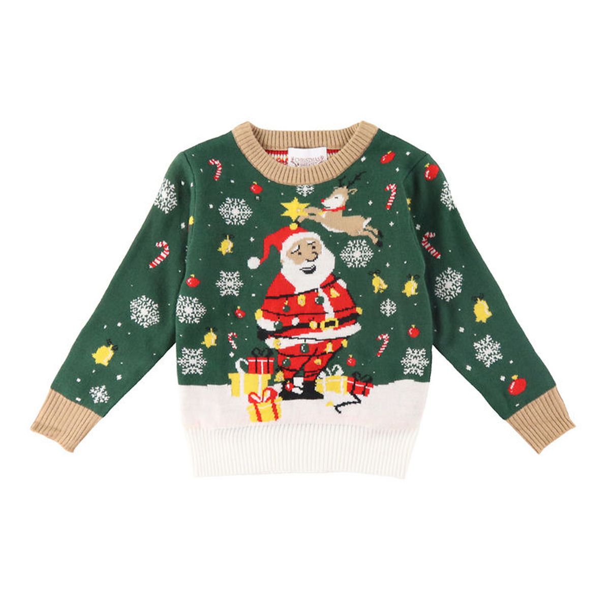 Jule-Sweaters Bluse m. Lys - Santa Christmas Star - Mørkegrøn