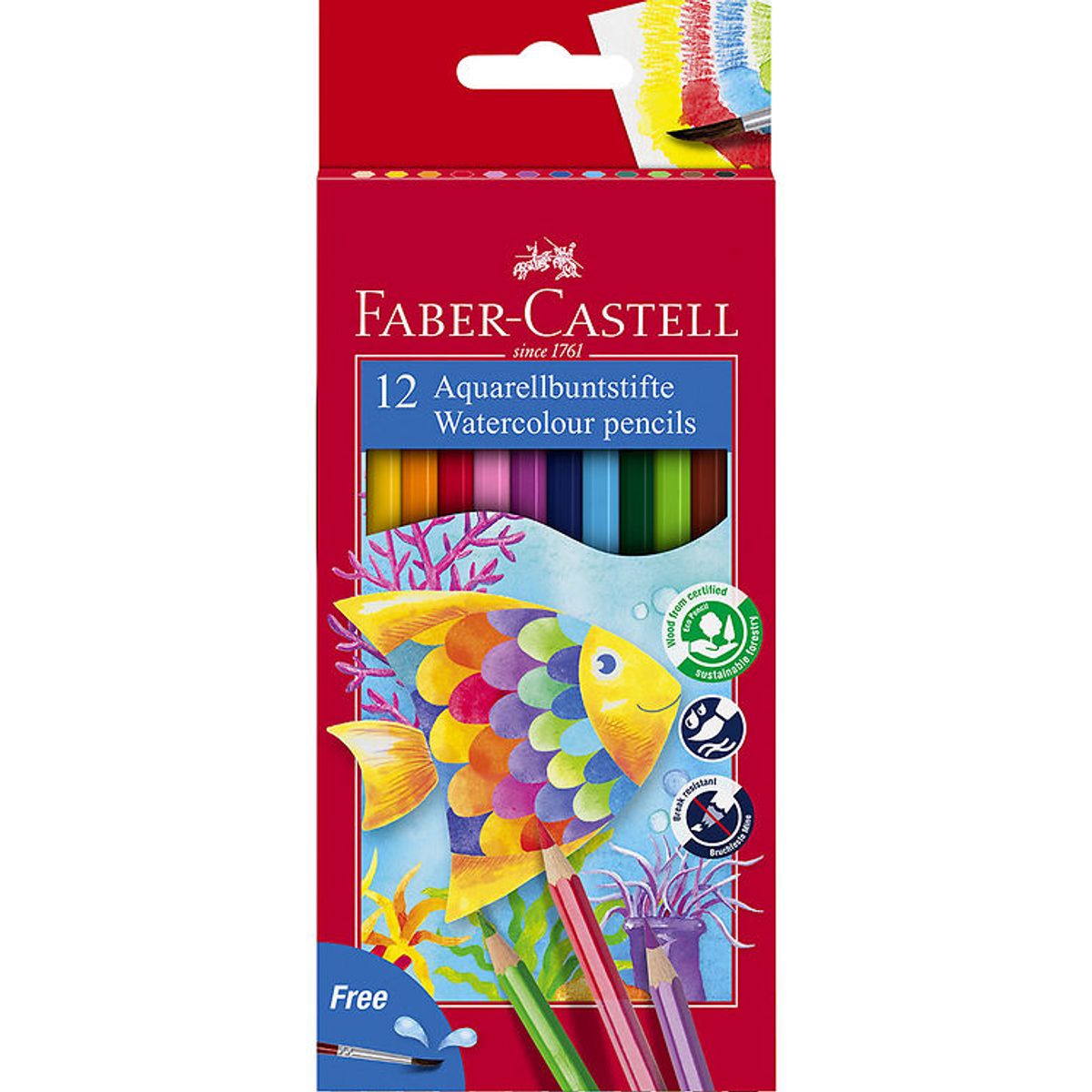 Faber-Castell Farveblyanter - Akvarel - 12 stk + 1 Pensel