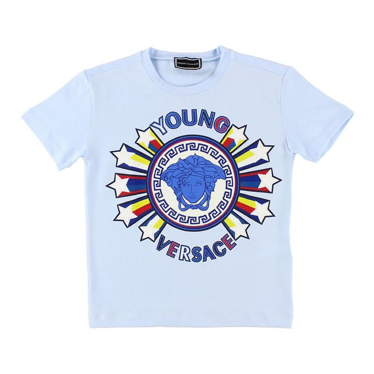 Young Versace T-shirt - Lyseblå m. Logo/Stjerner