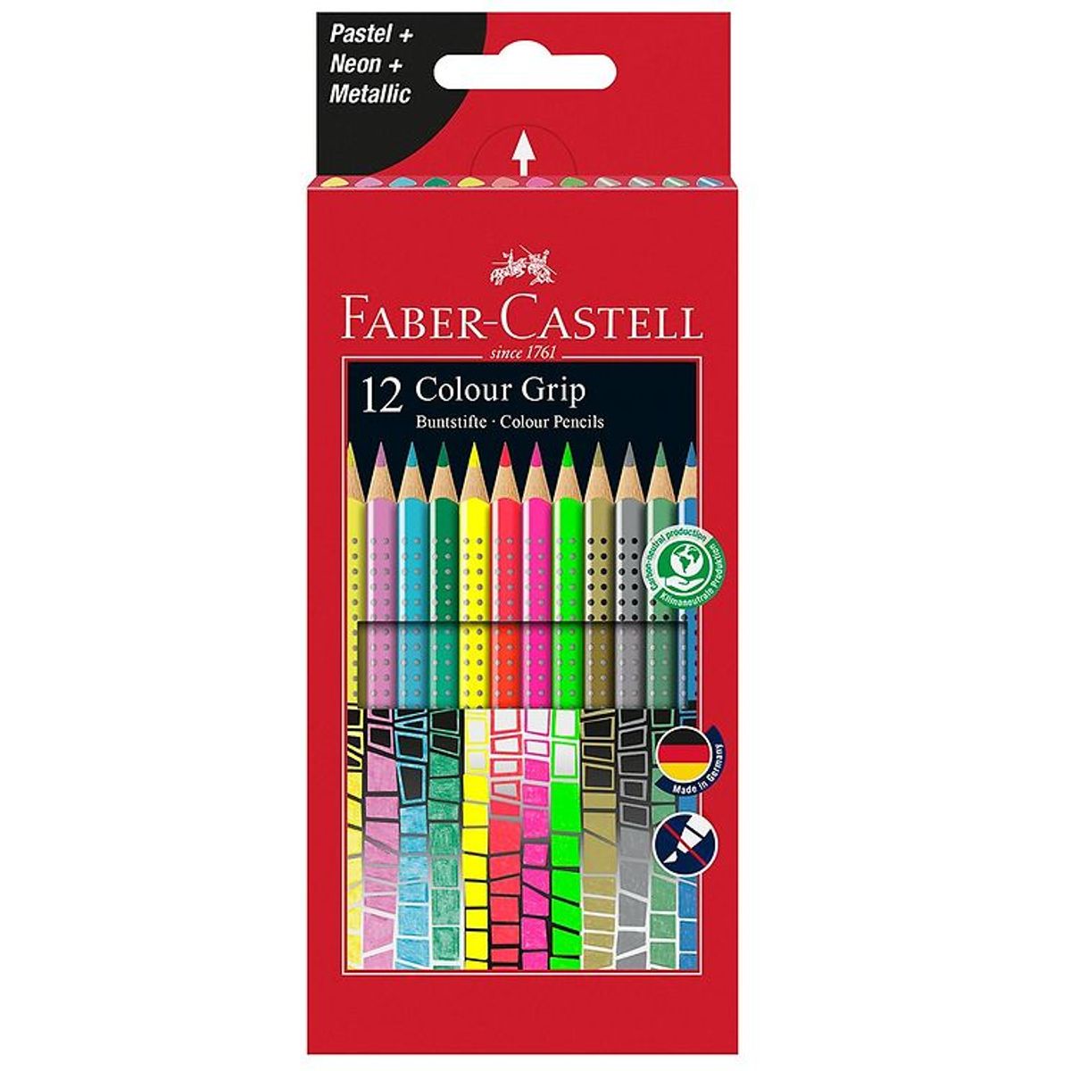 Faber-Castell Farveblyanter - Grip - 12 stk - Pastel/Neon/Metall