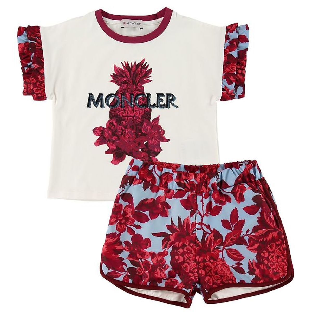 Moncler Sæt - T-shirt/Shorts - Completo - Creme/Blå