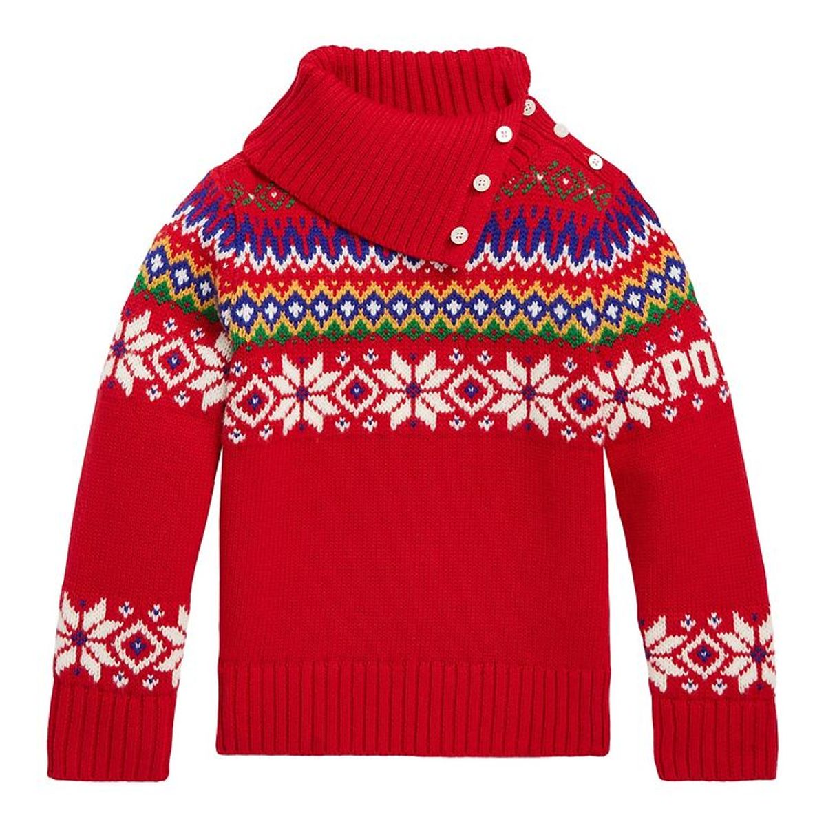 Polo Ralph Lauren Bluse - Bomuld/Uld - Fair Isle - Rød m. Mønste