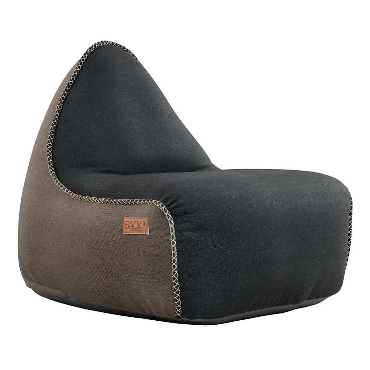 SACKit Sækkestol - Canvas Lounge Chair - 96x80x70 cm - Sort/Brun