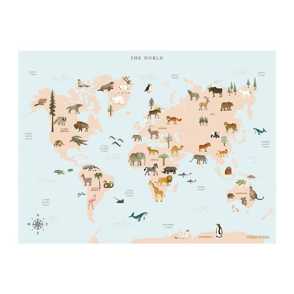 Vissevasse Plakat - 50x70 - World Map Animal