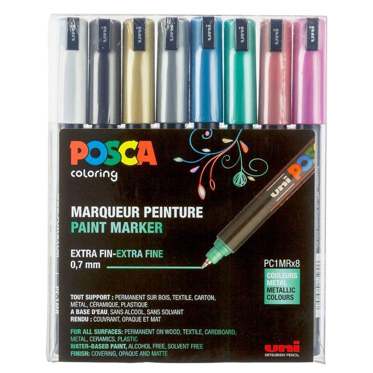 Posca Tuscher - PC-1MR - 8 stk. - Metallisk Multifarvet