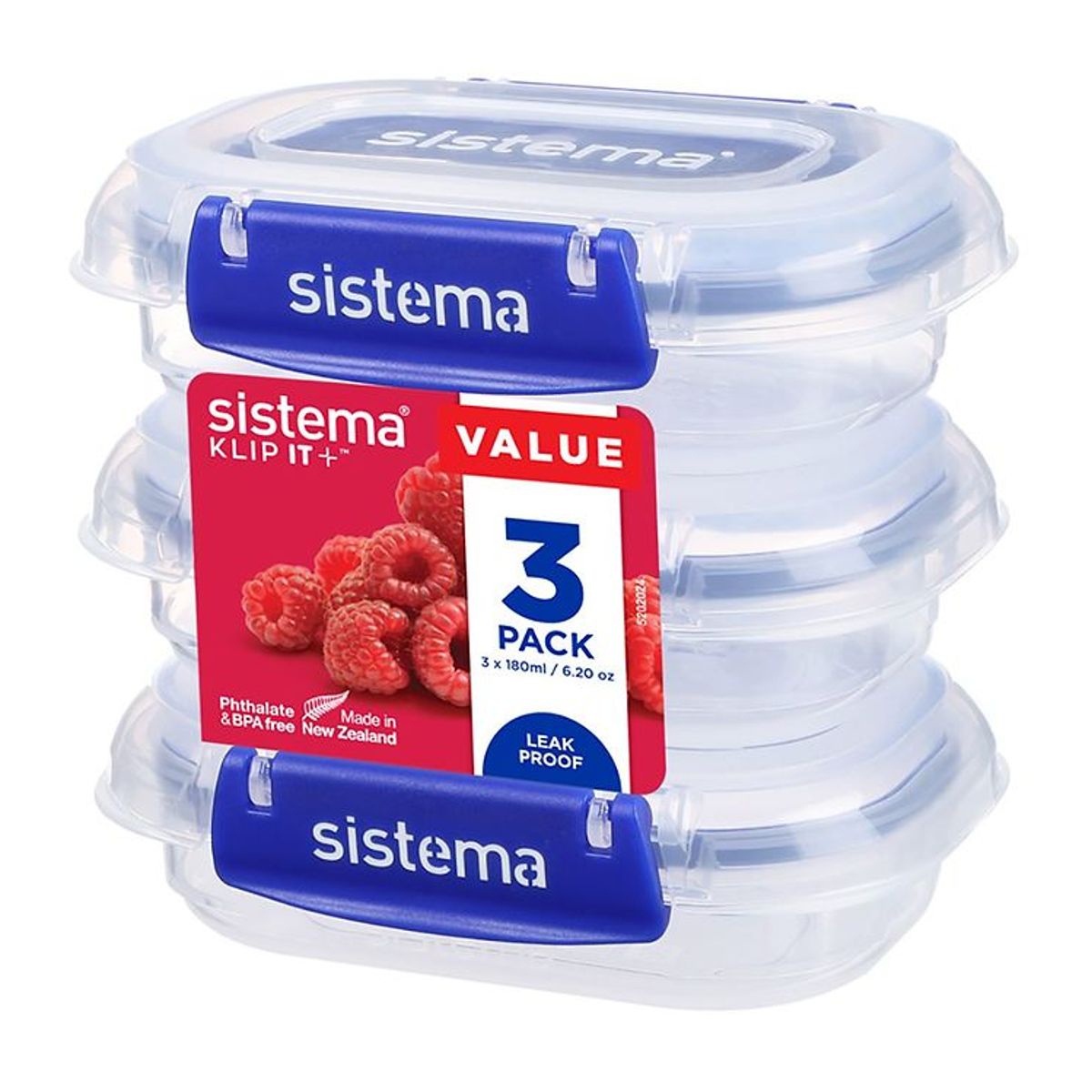 Sistema Madkasse - Rectangle Klip It Plus - 3-pak - 180ml - Blå