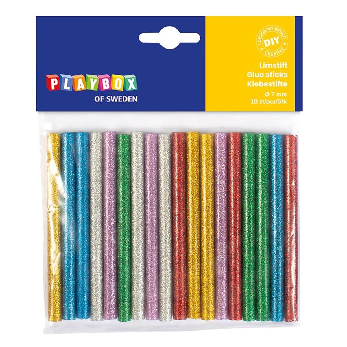 Playbox Limstifter til Limpistol - 18 stk. - 7 mm - Glitter