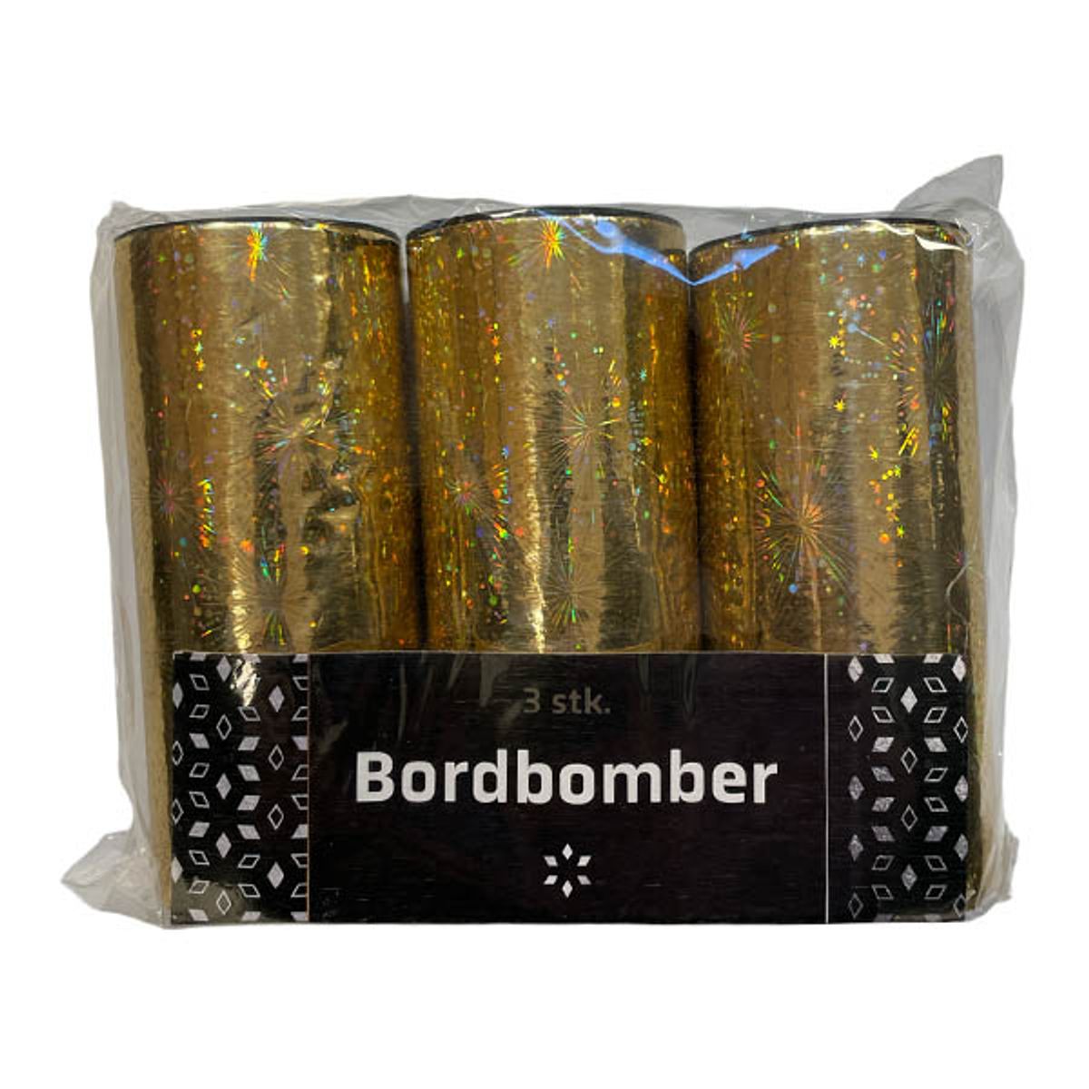 Bordbomber i guld (halogram) - 3 stk.