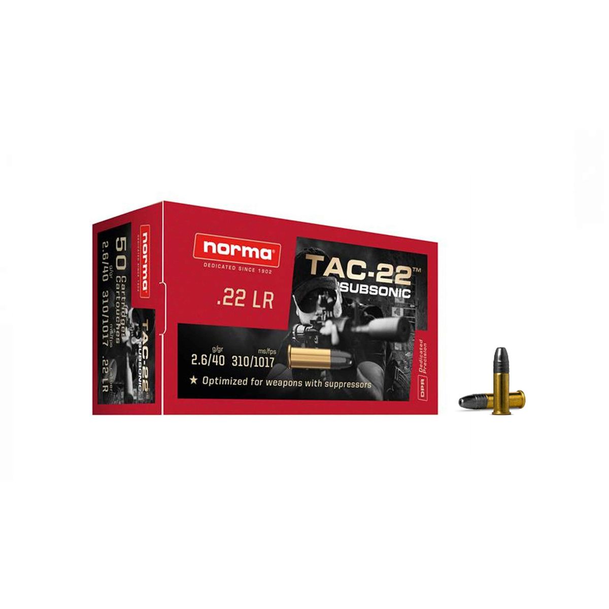 Norma Subsonic kal 22 lr 40 grain/2,6 gram 50 stk