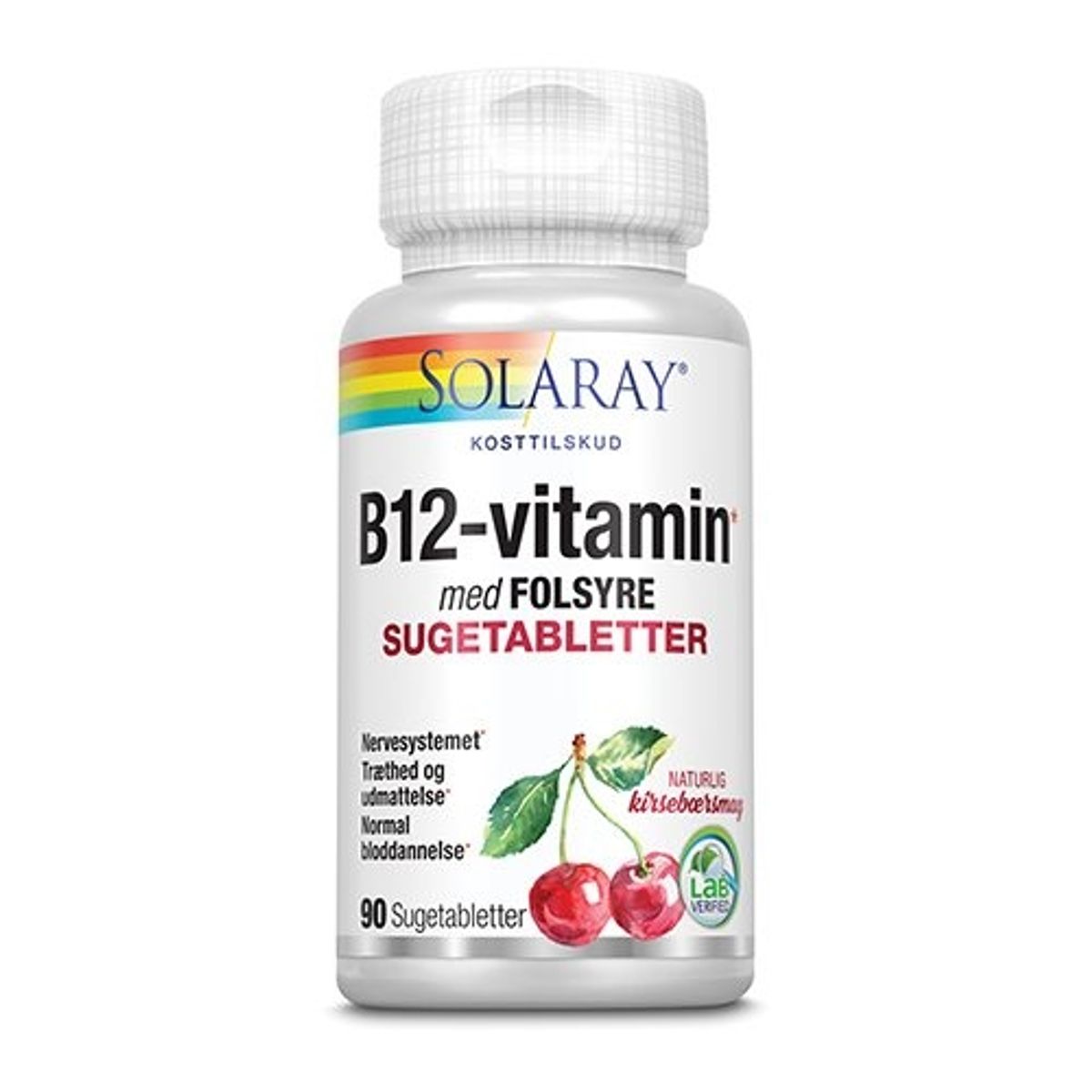 B 12 vitamin med folsyre sugetab. - 90 tab - Solaray